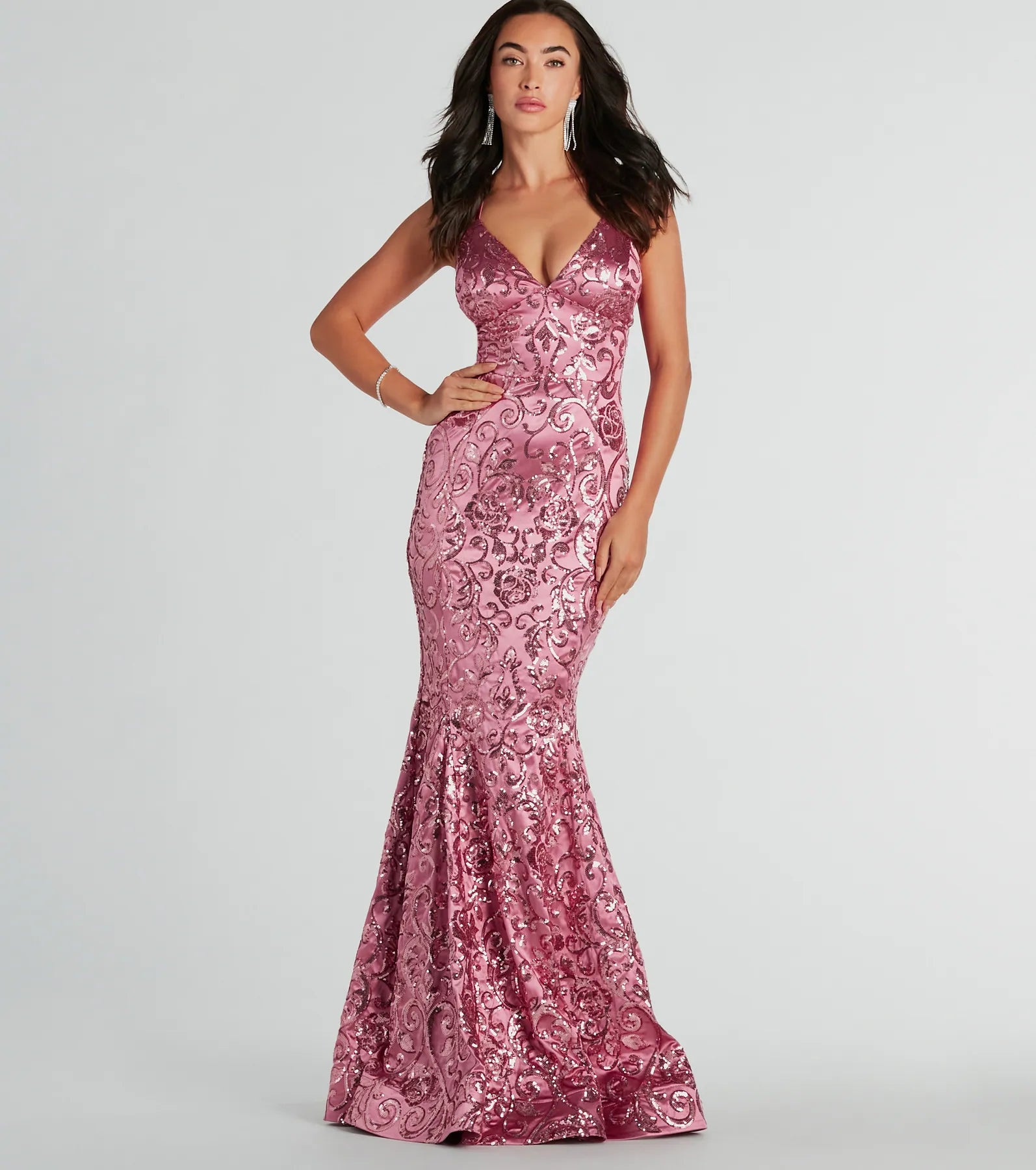 Ultimate Saskia Lace-Up Mermaid Sequin Satin Formal Gown