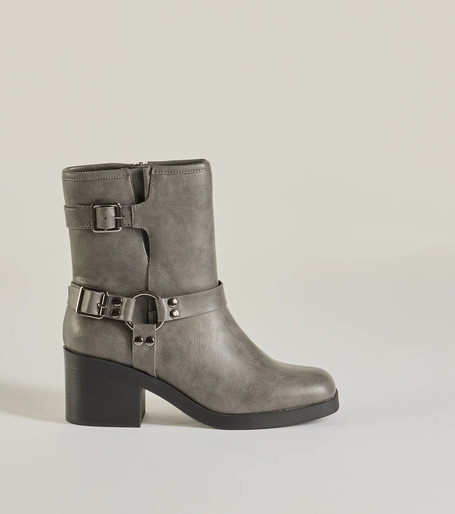 Ultimate Moto Chic Buckled Faux Leather Ankle Booties