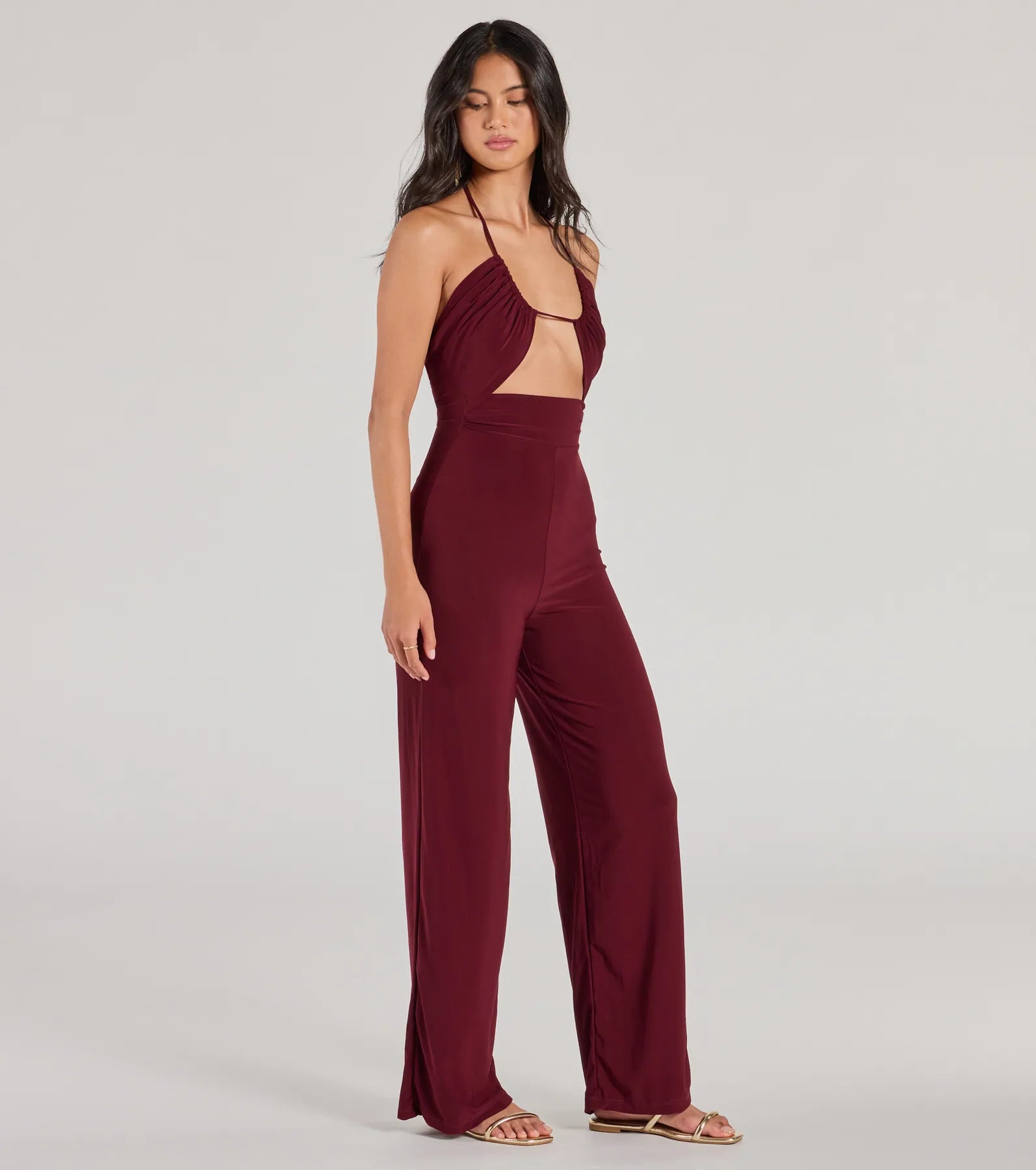 Ultimate Sass Halter Cutout Wide-Leg Jumpsuit