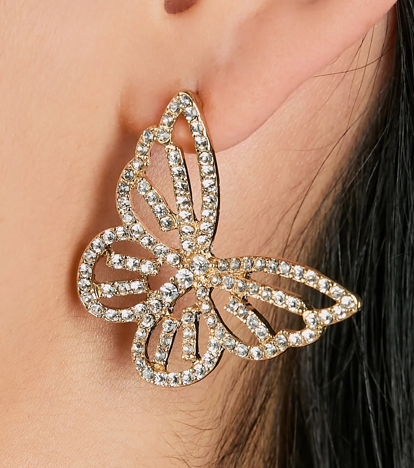 Ultimate Glamour Rhinestone Butterfly Stud Earrings