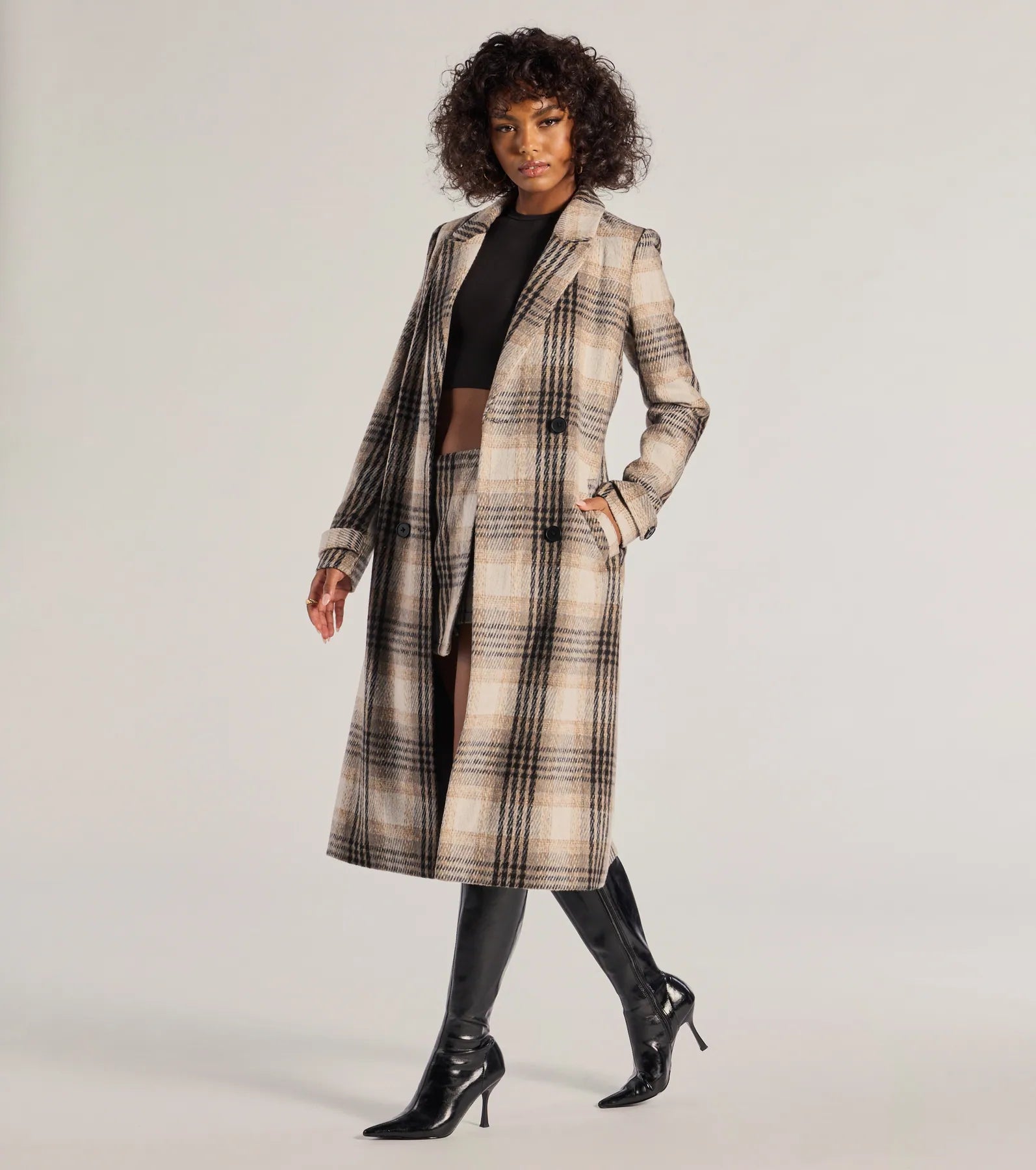 Premium Classic Charm Plaid Trench Coat - Timeless Elegance