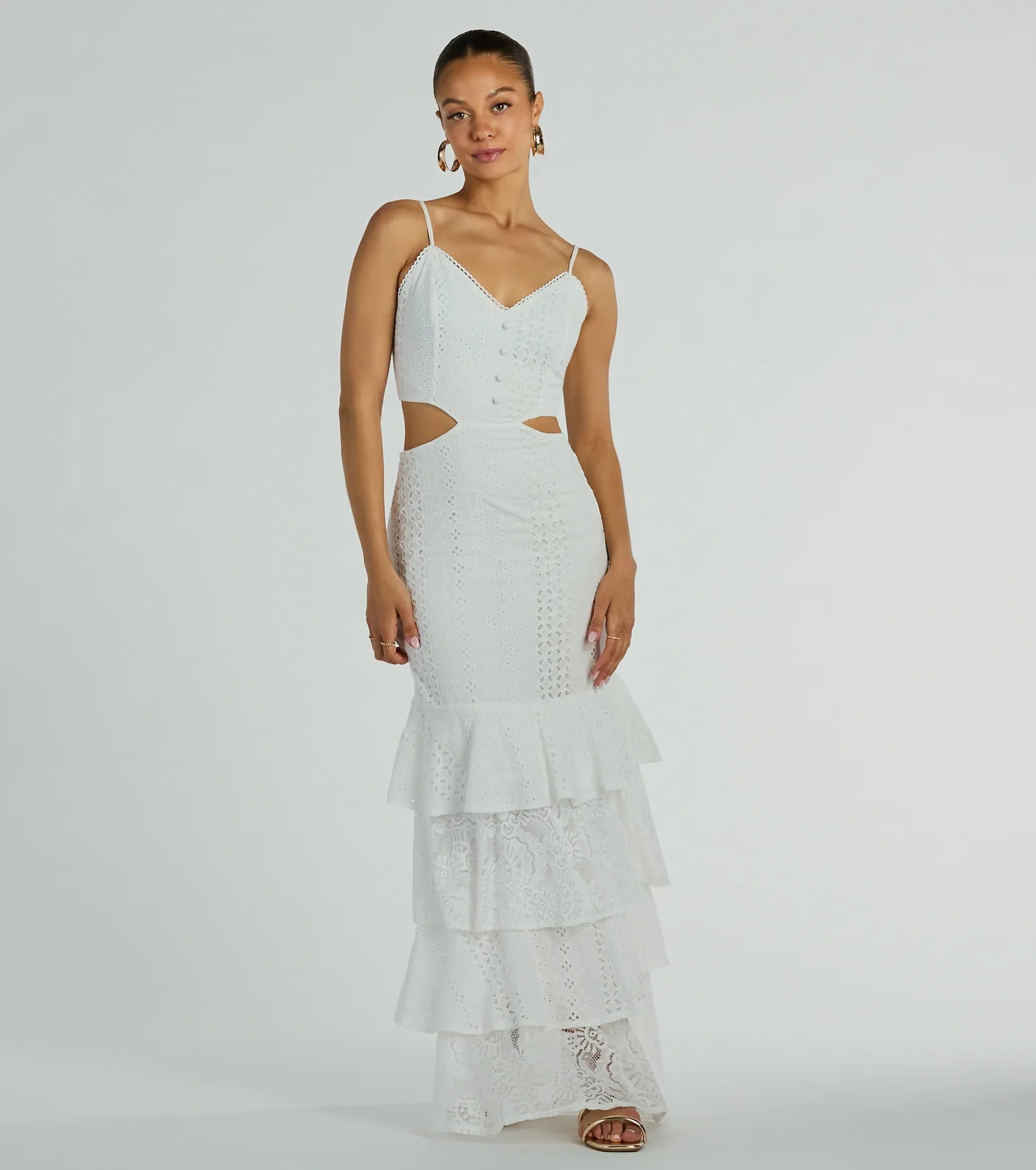 Ultimate Free Flowing Cutie V-Neck Ruffle Eyelet Maxi Dress