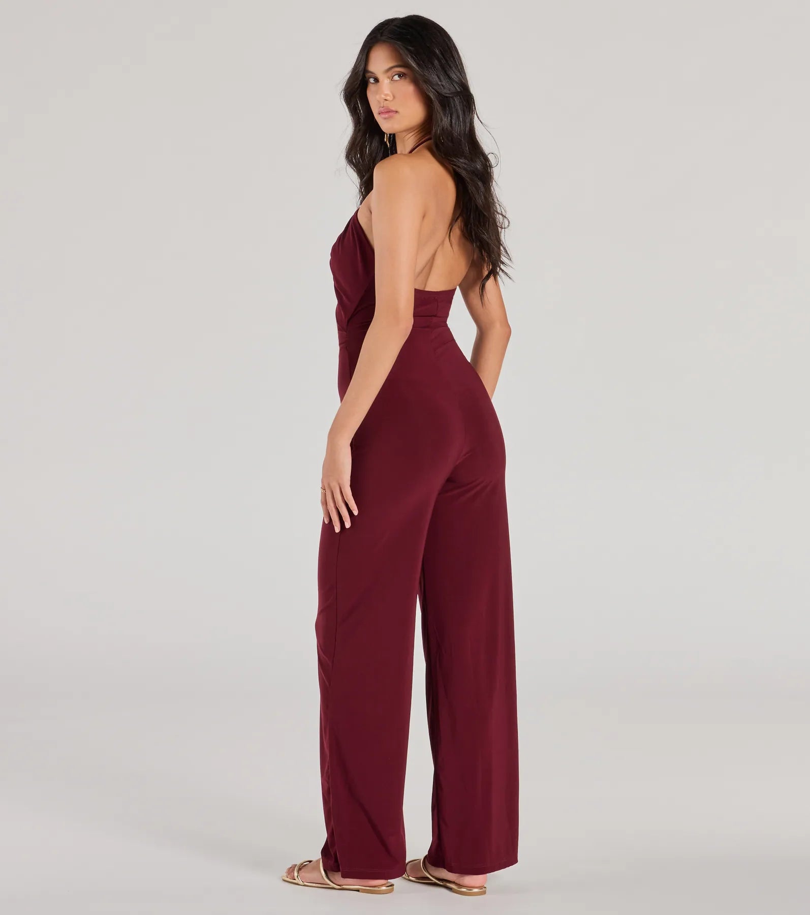 Ultimate Sass Halter Cutout Wide-Leg Jumpsuit