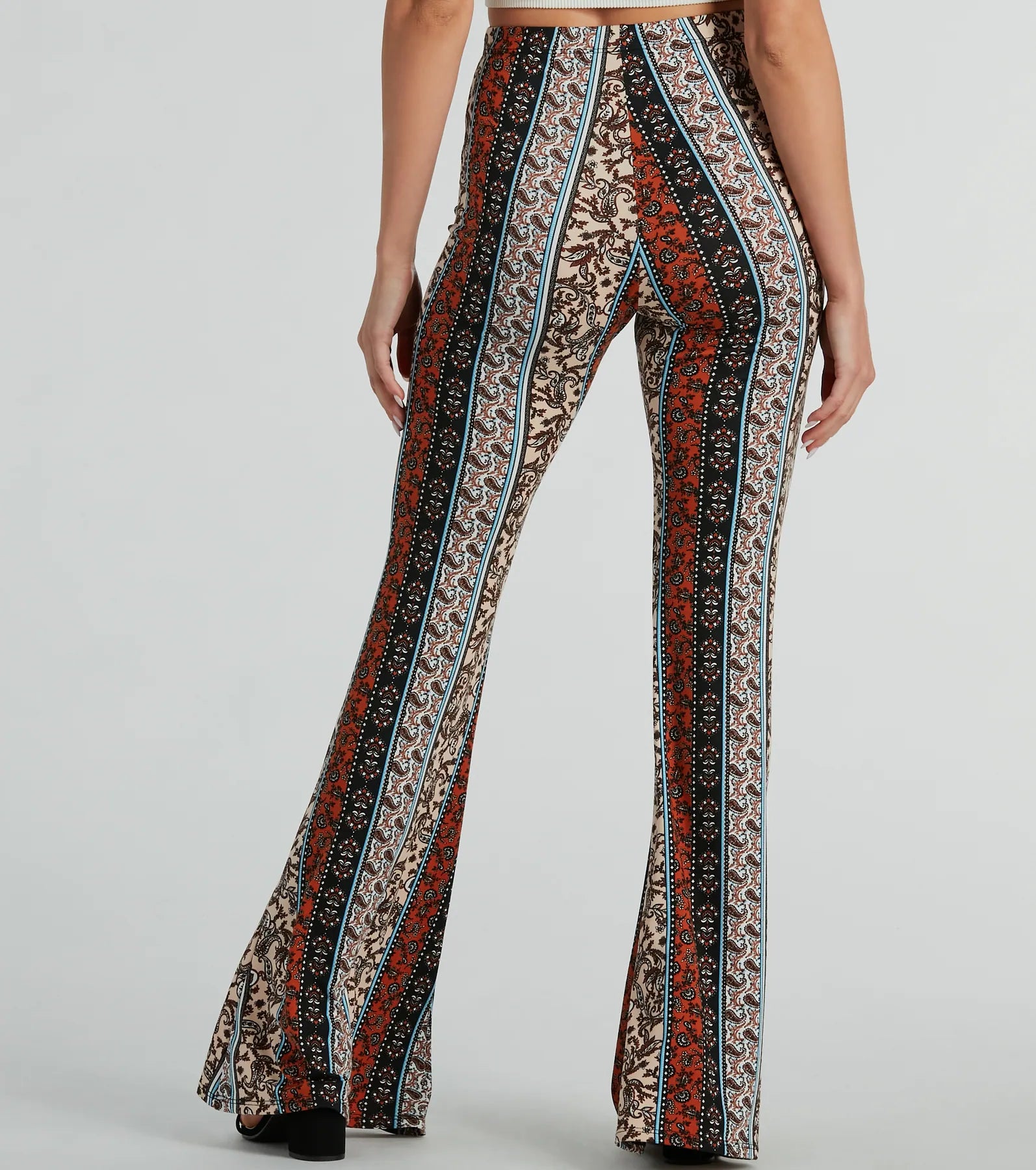 Ultimate Wanderlust Paisley Print Knit Flare Pants - Bohemian Style Essential