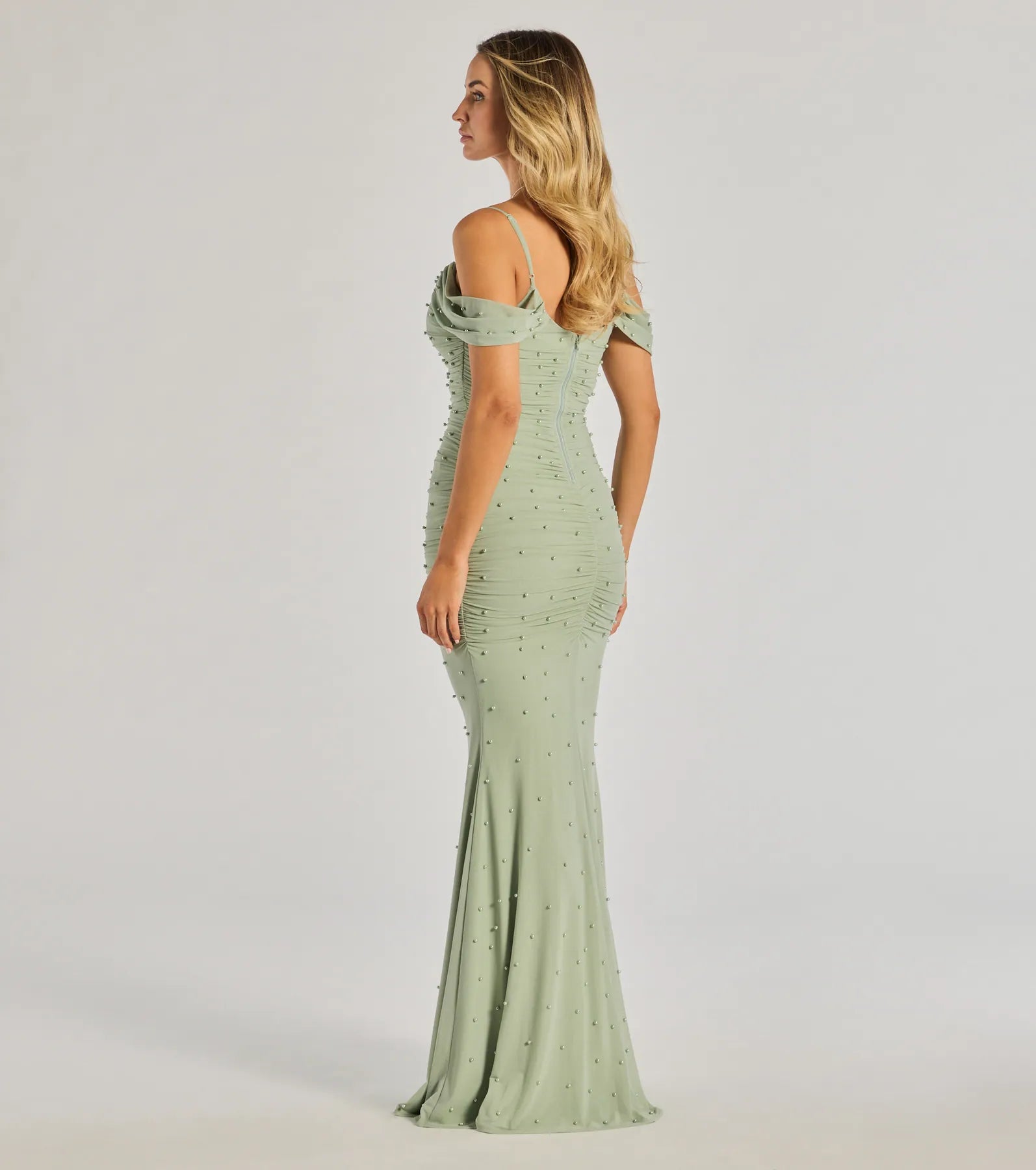 Premium Charlene Faux Pearl Mermaid Evening Gown