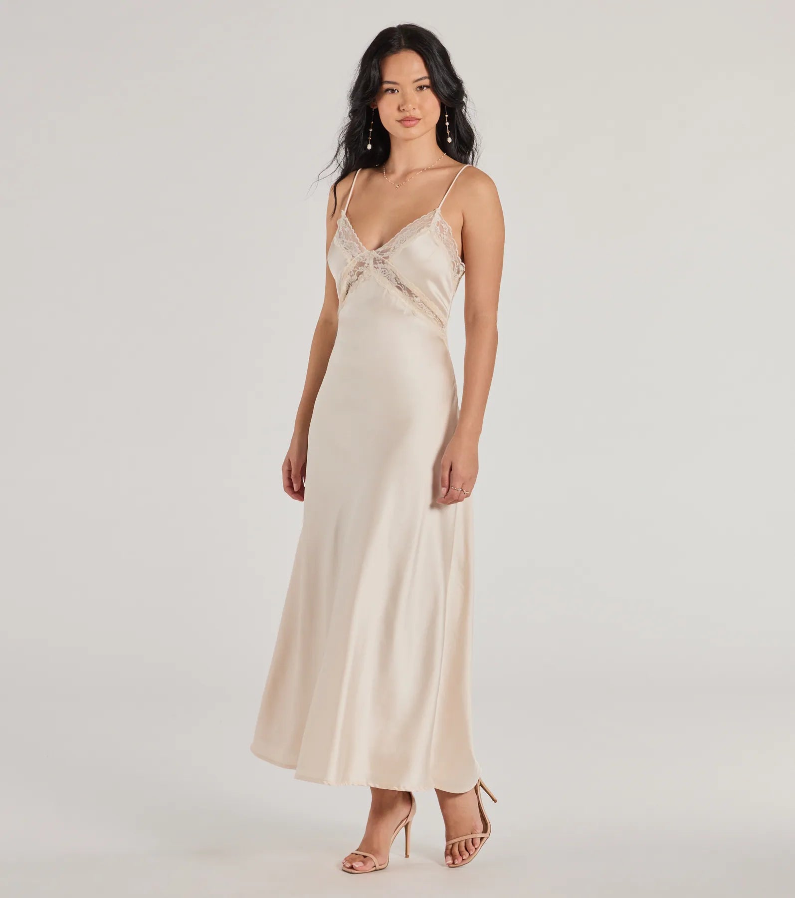 Premium Ethereal Beauty Satin & Lace Maxi Dress
