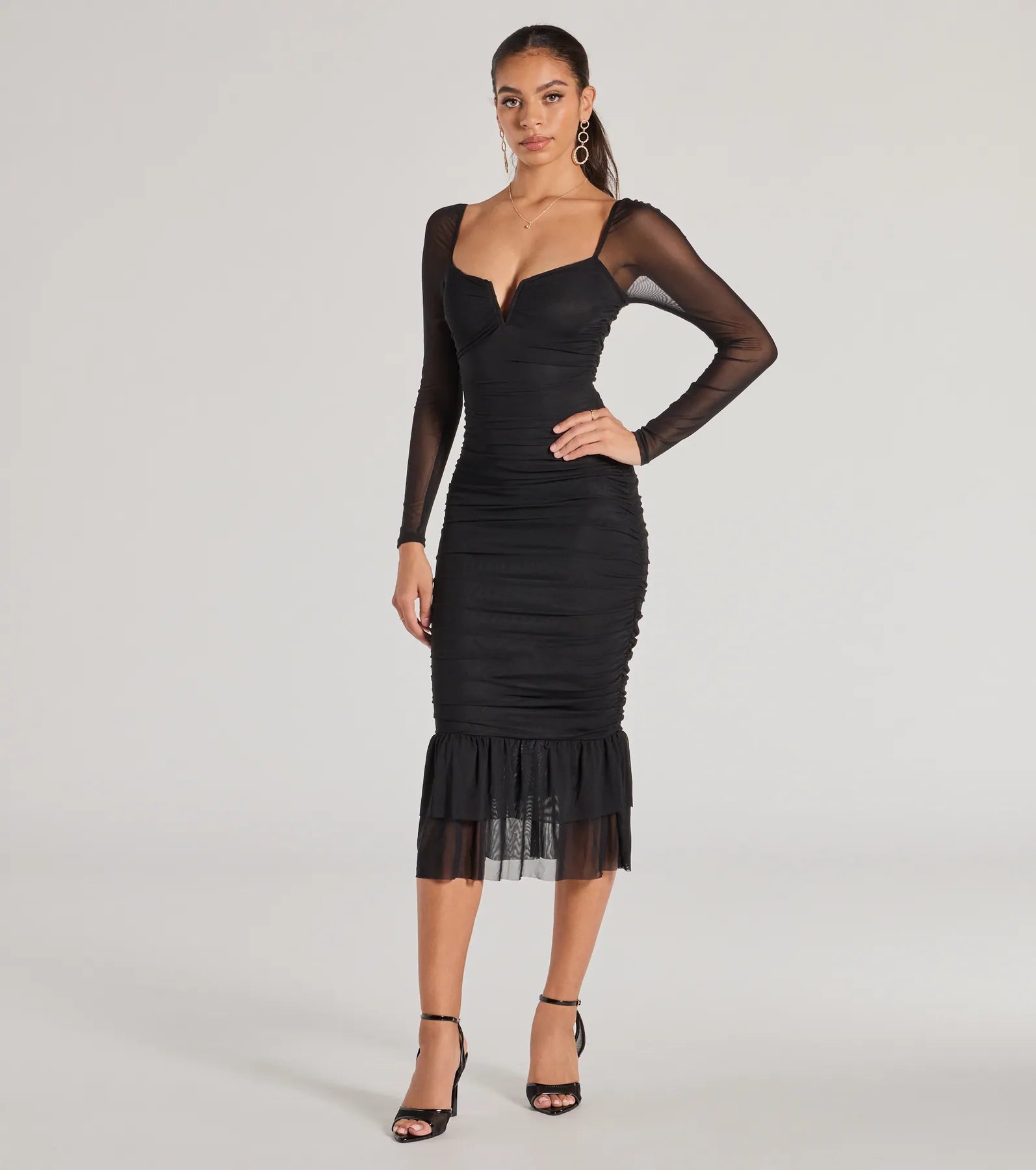 Ultimate Elegance Ruched Mesh Cocktail Dress