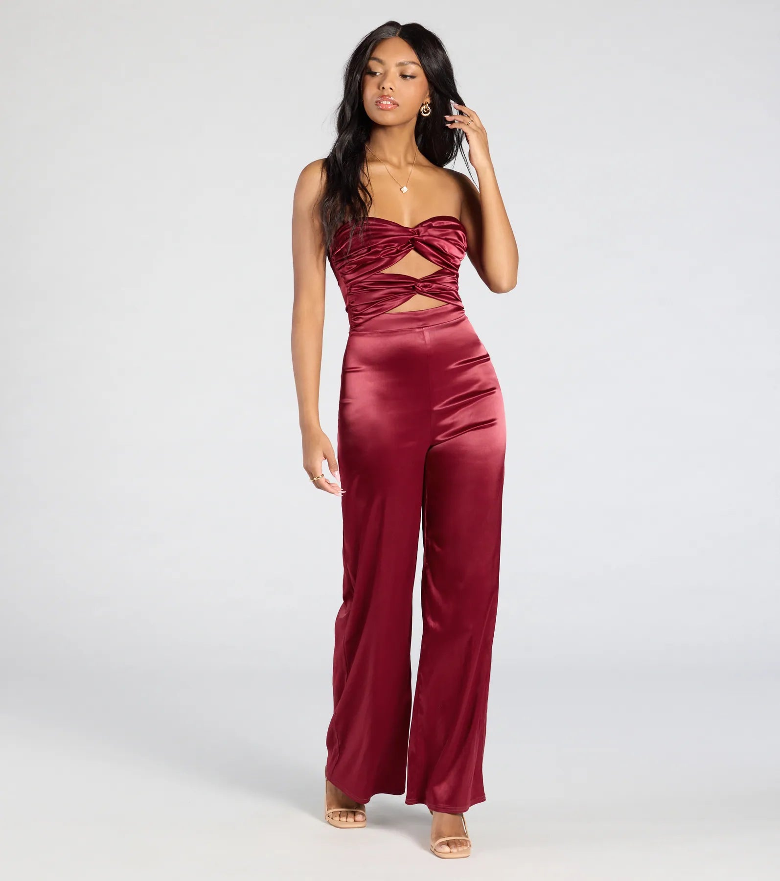 Ultimate Glamour: Late Nights Cutout Satin Wide-Leg Jumpsuit