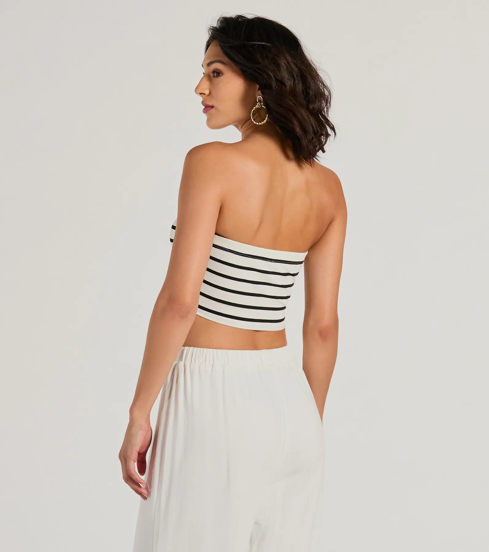 Ultimate Bold Babe Strapless Lace-Up Striped Crop Top