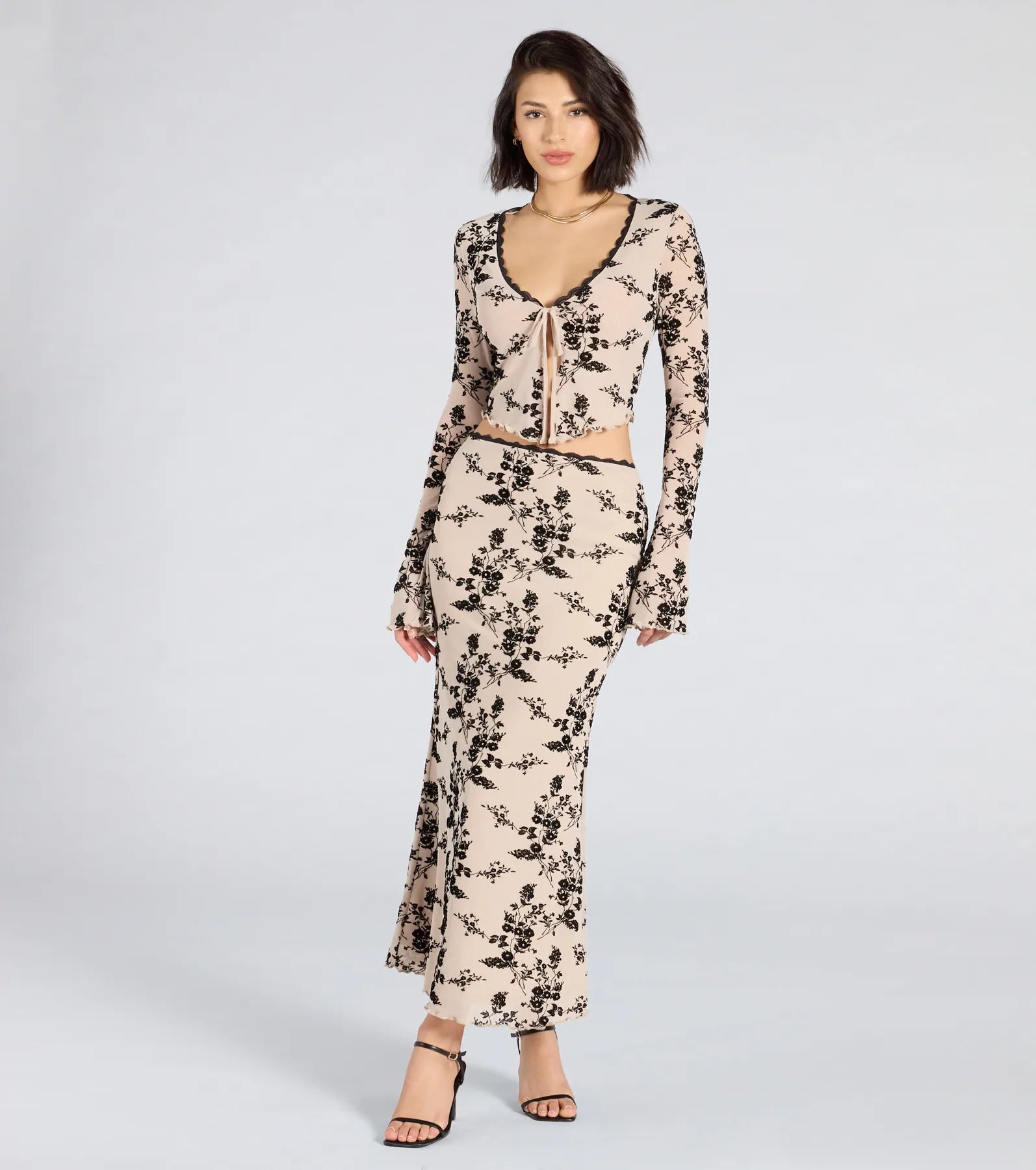 Ultimate Flirt Alert Flocked Floral Mesh Maxi Skirt