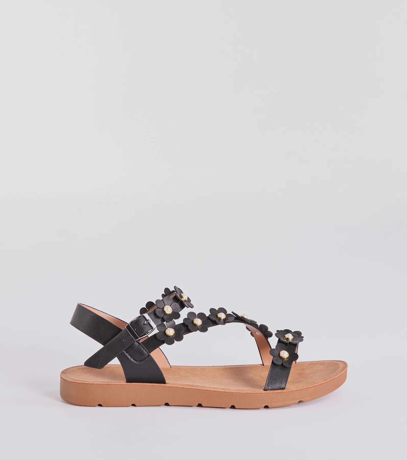 Floral Charm Strappy Faux Leather Sandals - Ultimate Summer Style