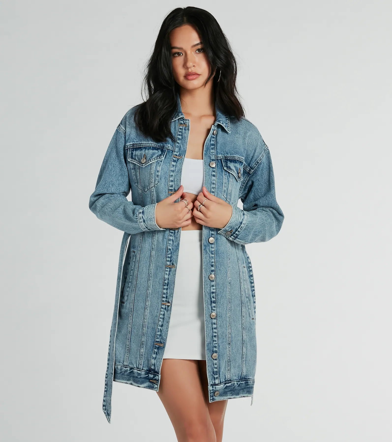 Ultimate Crushin' It Belted Denim Trench Jacket