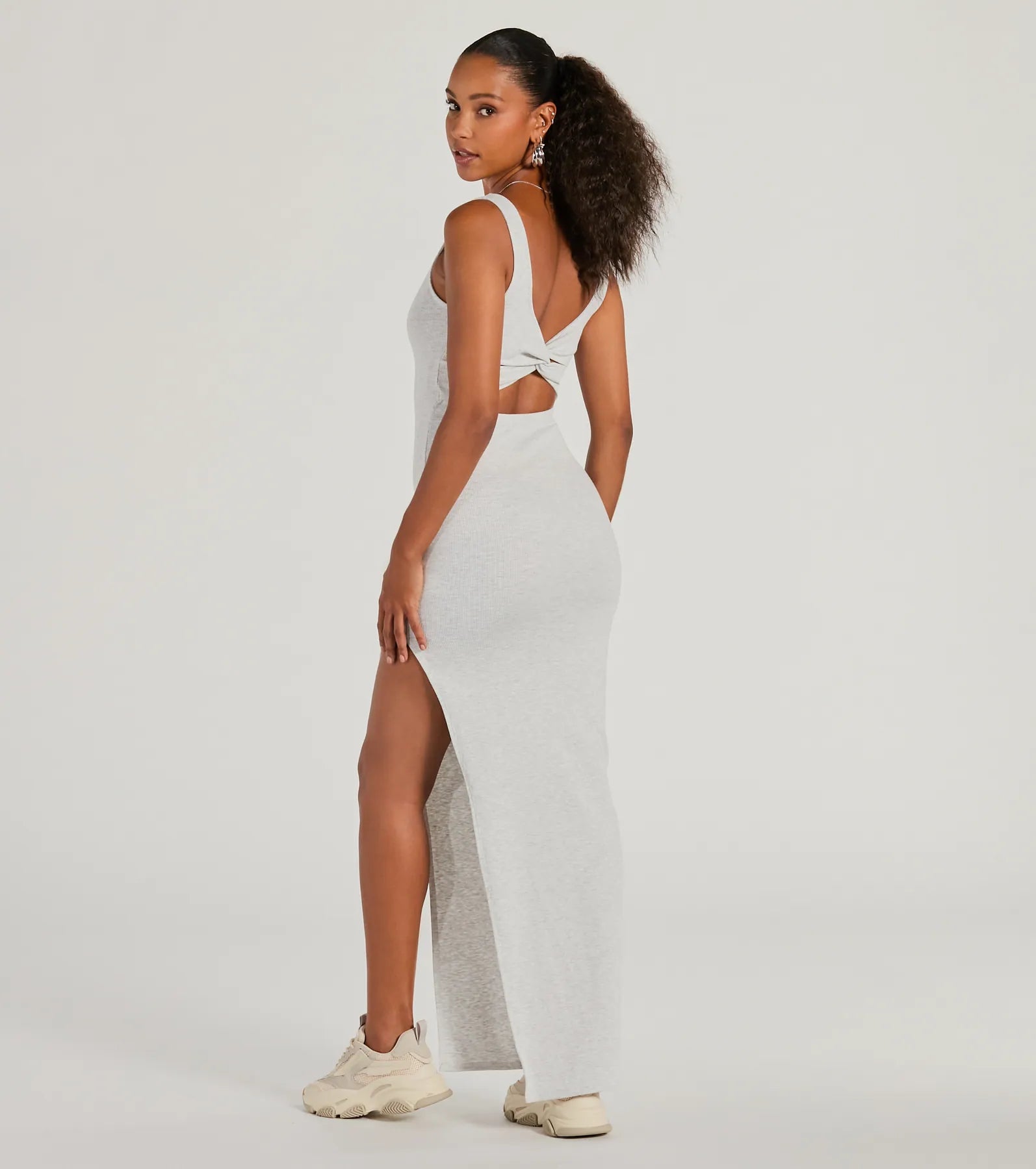 Ultimate Rib Knit Maxi Dress - Twist Back & Side Slit