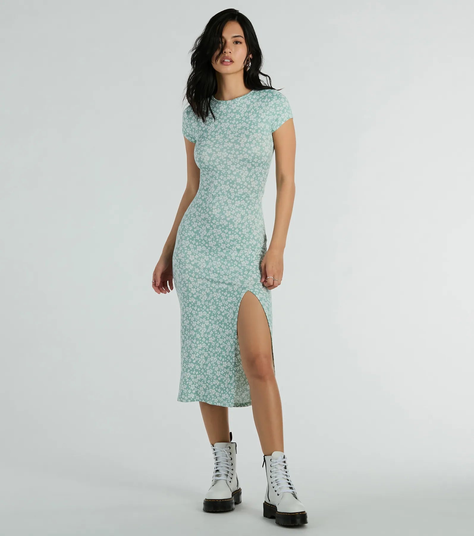 Ultimate Spring Fling Dress – Floral Knit Midi with High Slit