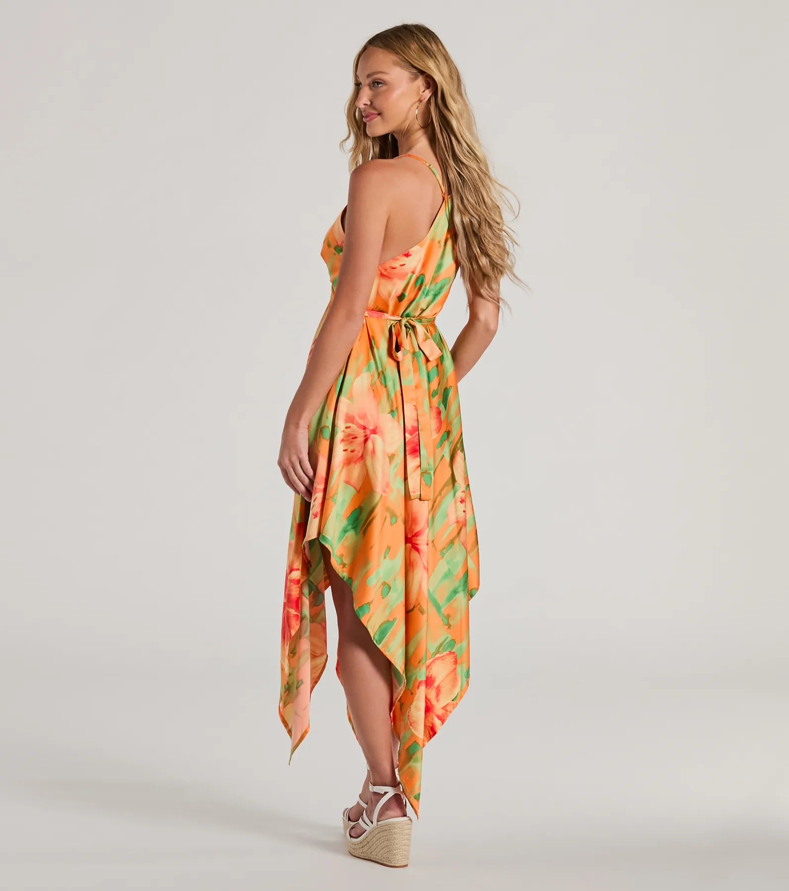 Ultimate Paradise Tropical Floral Satin Midi Dress