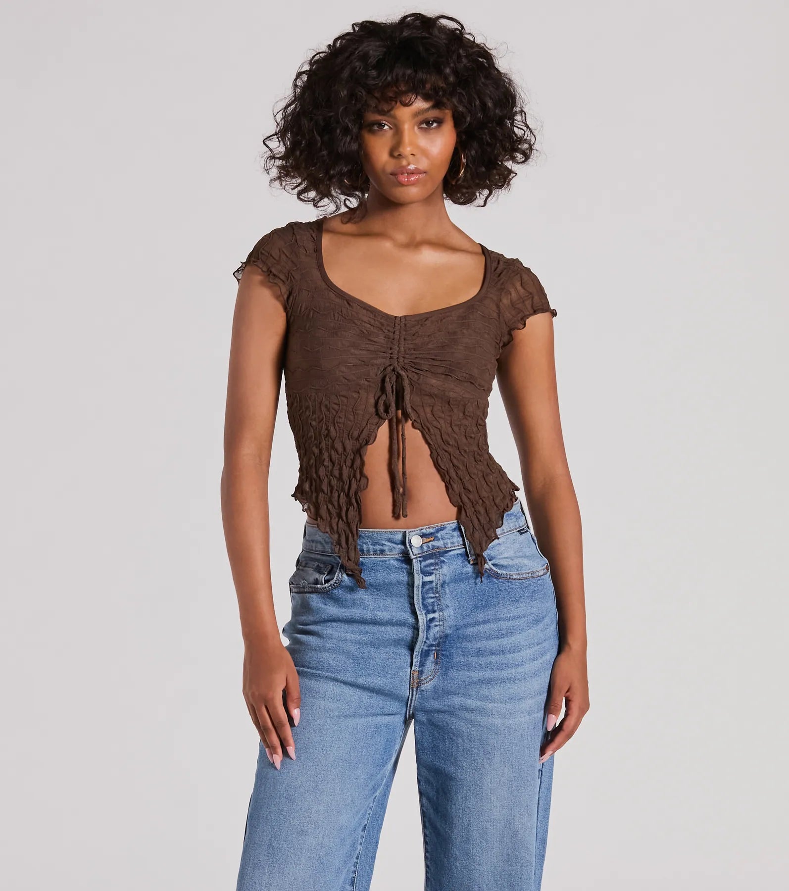 Ultimate Flirty Texture Crop Top - Square Neck & Adjustable Fit