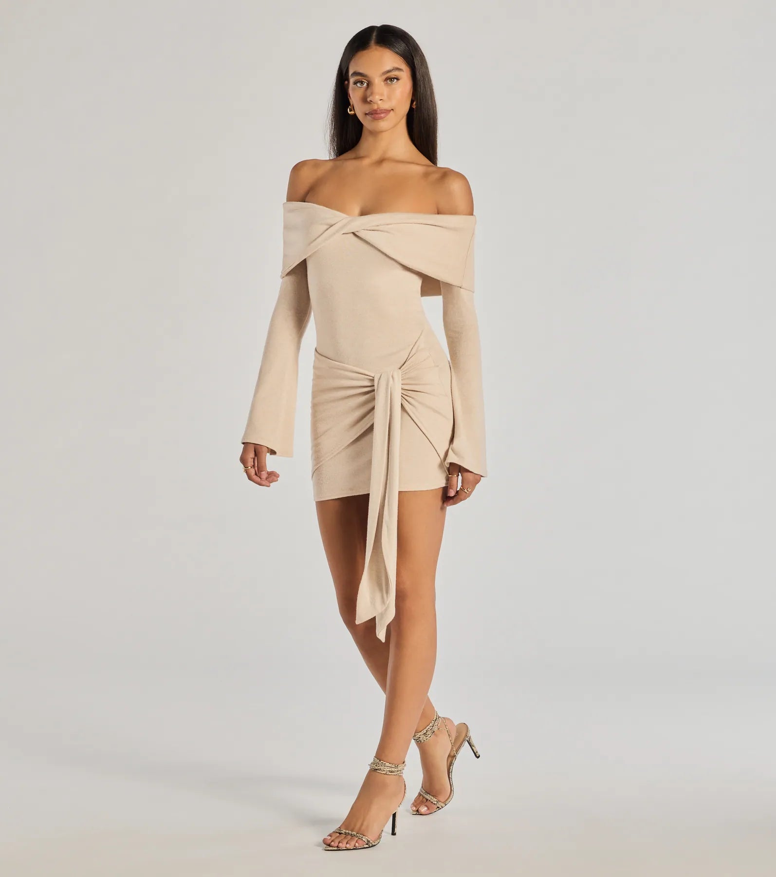 Ultimate Flirty Twist Off-The-Shoulder Knit Mini Dress