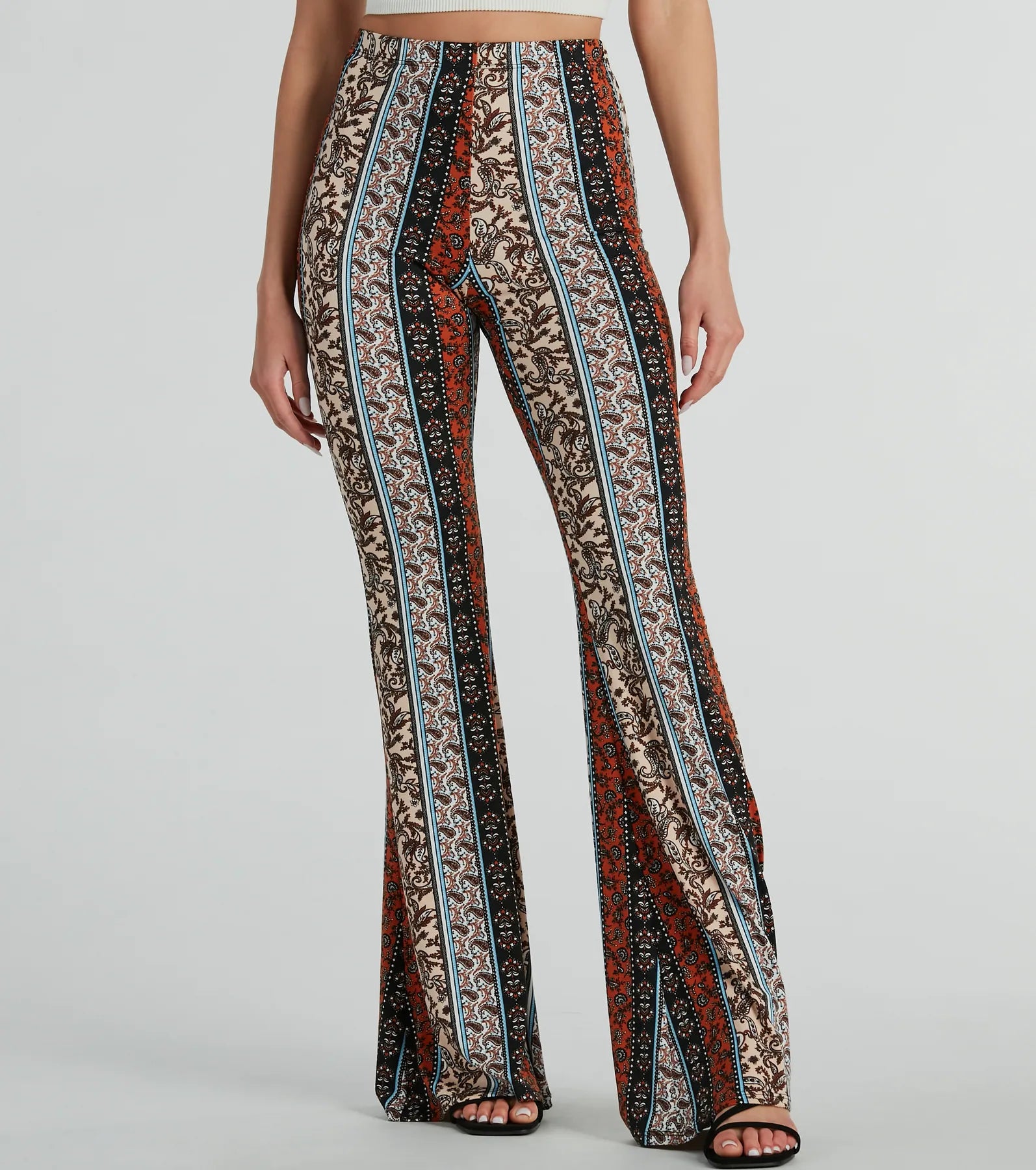 Ultimate Wanderlust Paisley Print Knit Flare Pants - Bohemian Style Essential