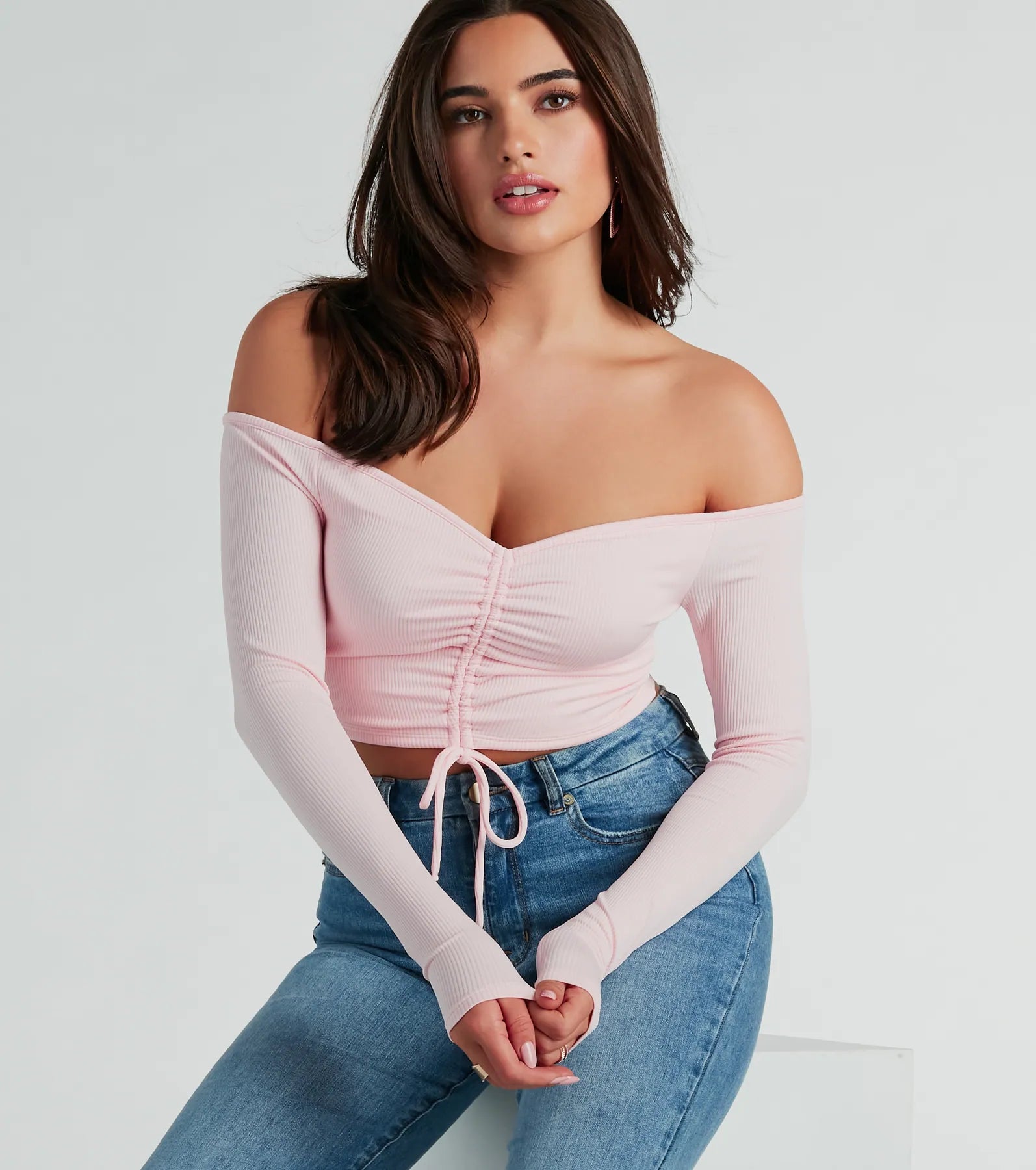 Ultimate Allure Off-The-Shoulder Crop Top - Premium Rib Knit