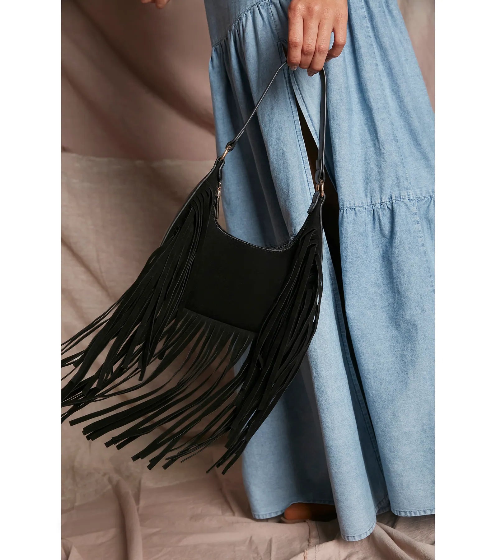 Ultimate Fringe Faux Suede & Leather Shoulder Bag