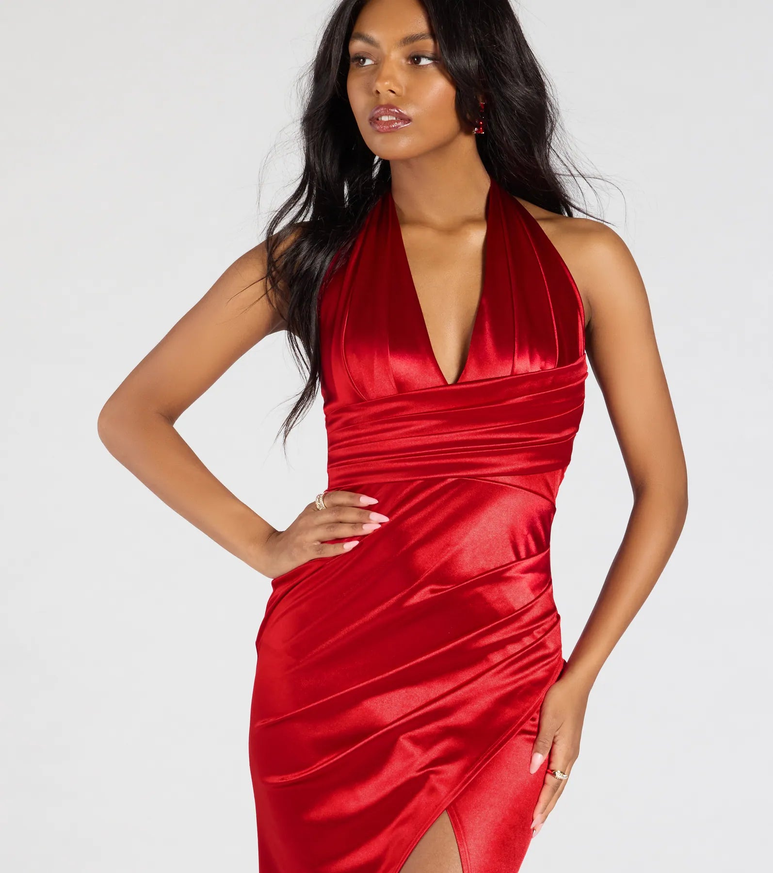 Premium Joanne Halter Slit Mermaid Satin Formal Dress - Ultimate Elegance