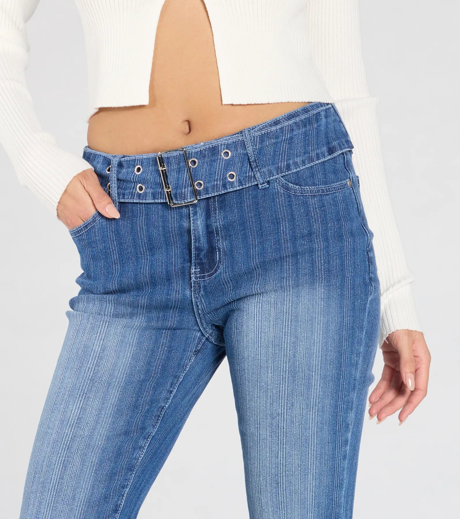 Ultimate Chic Mid-Rise Belted Flare Jeans