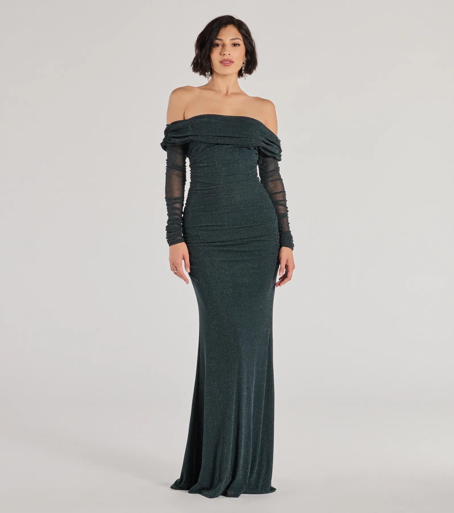 Premium Glitter Mermaid Gown - Off The Shoulder Elegance