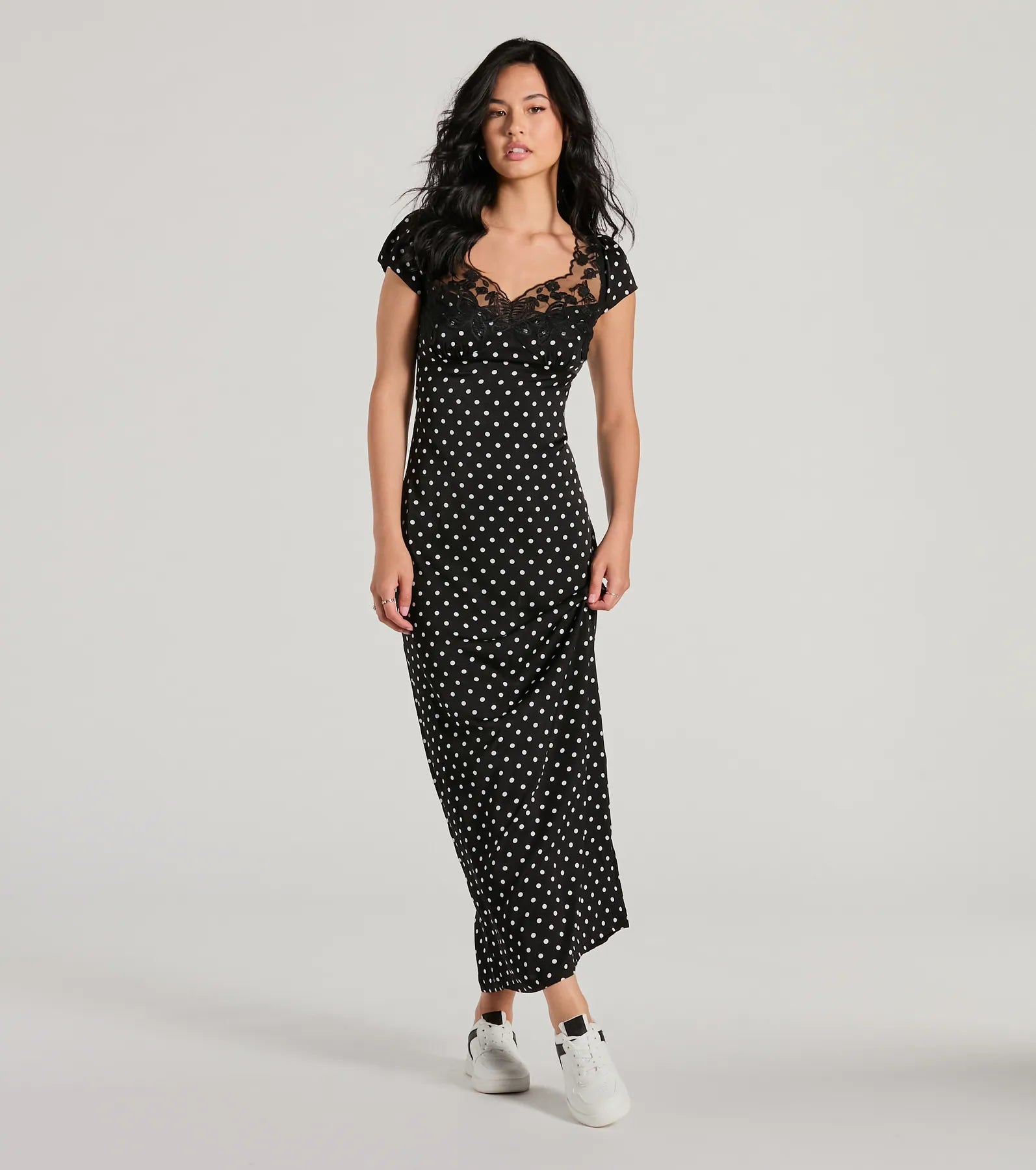 Ultimate Whimsical Butterfly Polka Dot Satin Maxi Dress