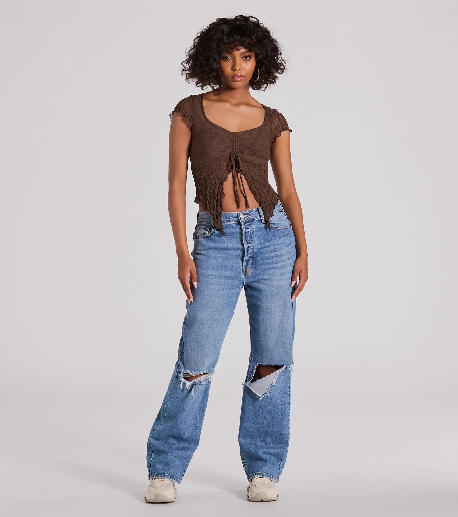 Ultimate Flirty Texture Crop Top - Square Neck & Adjustable Fit