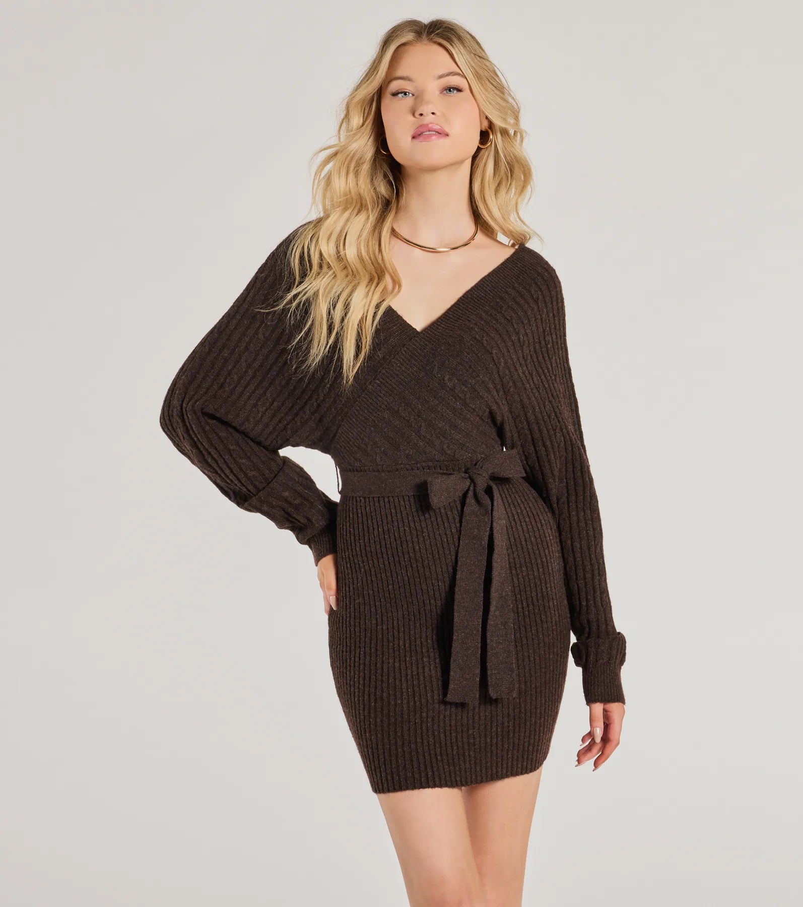 Ultimate Cozy Fave Cable Knit Mini Dress - Premium Long Sleeve