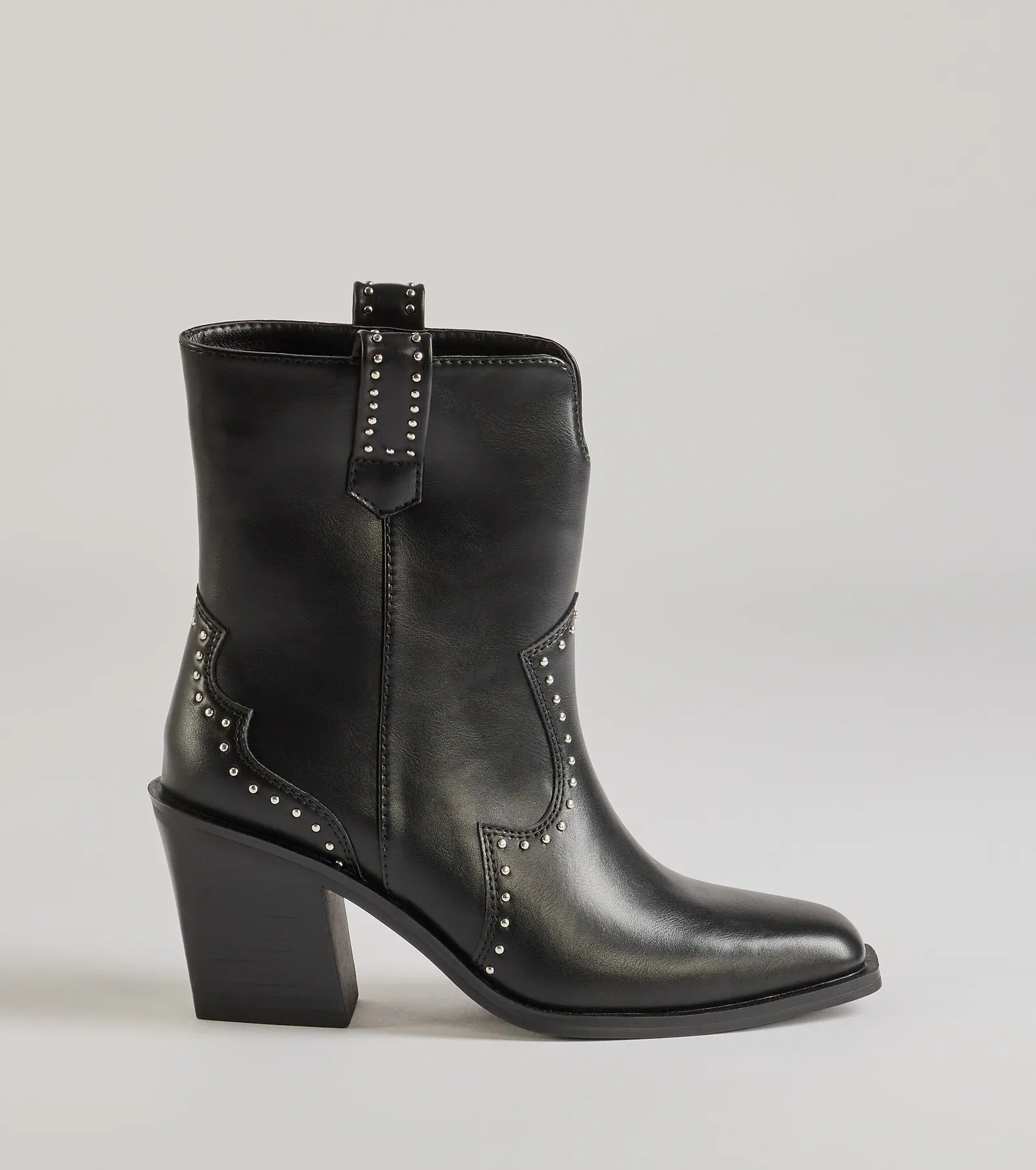 Premium Western-Inspired Studded Faux Leather Booties