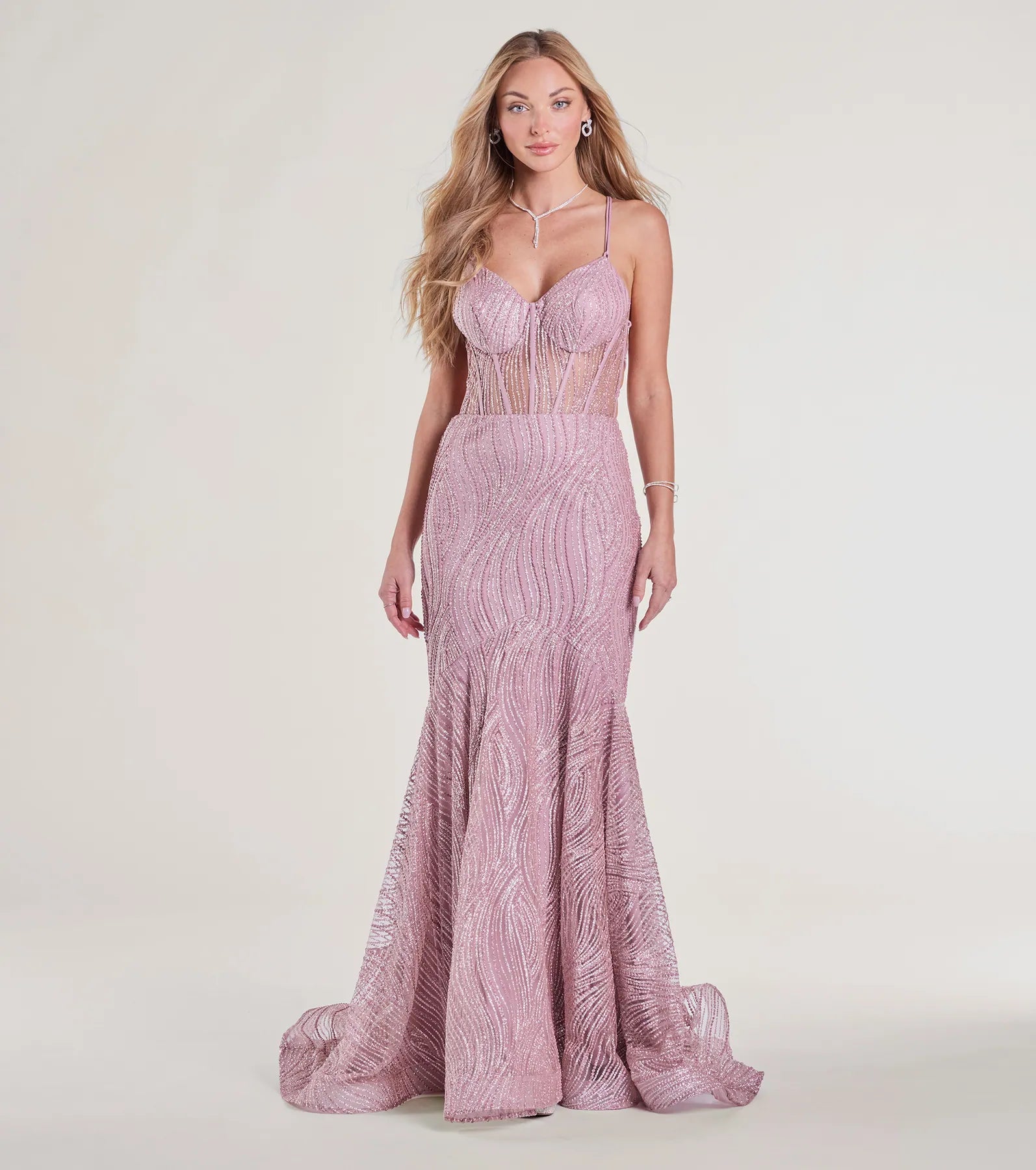 Loreli Premium Lace-Up Glitter Mermaid Evening Gown