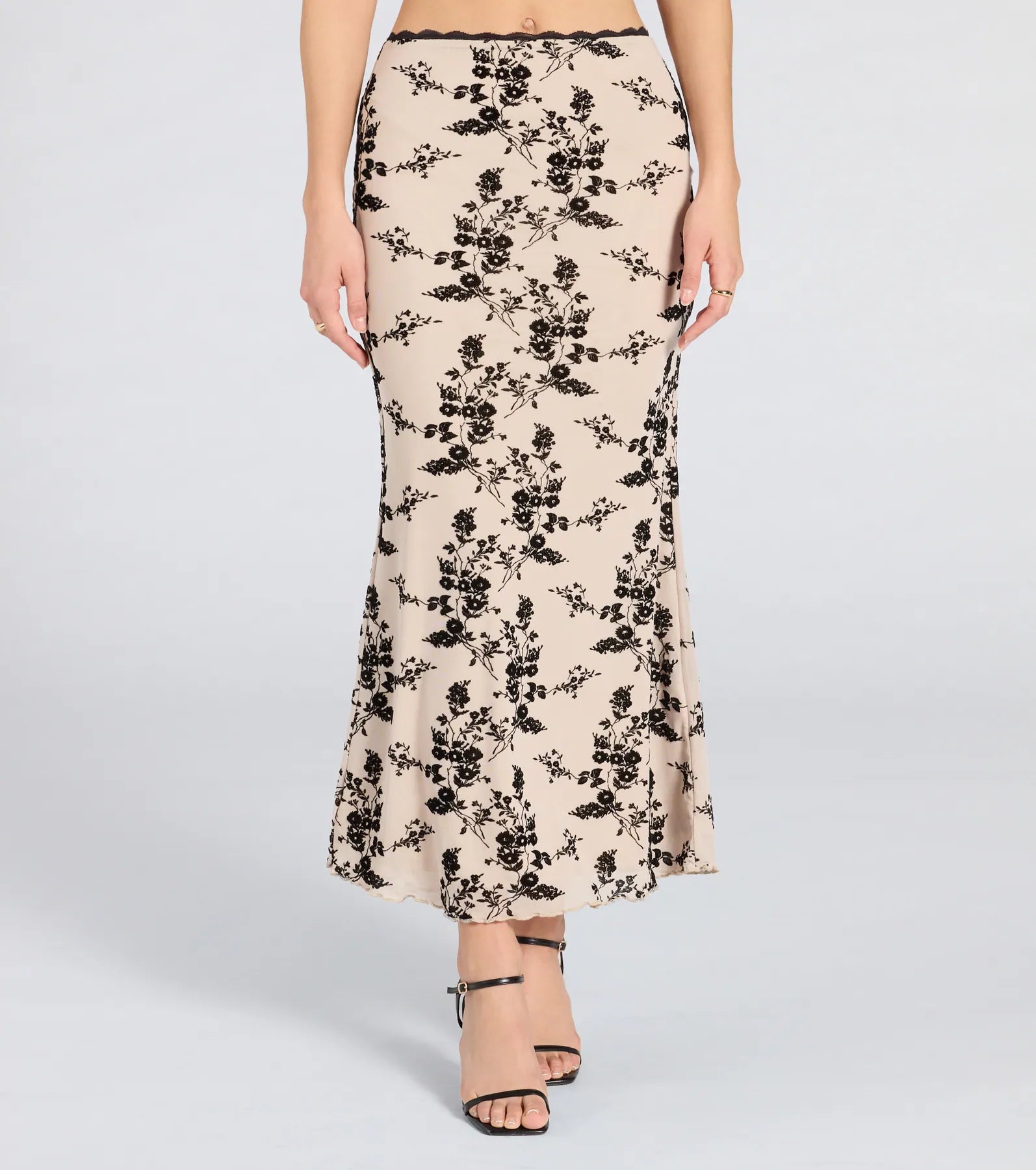 Ultimate Flirt Alert Flocked Floral Mesh Maxi Skirt