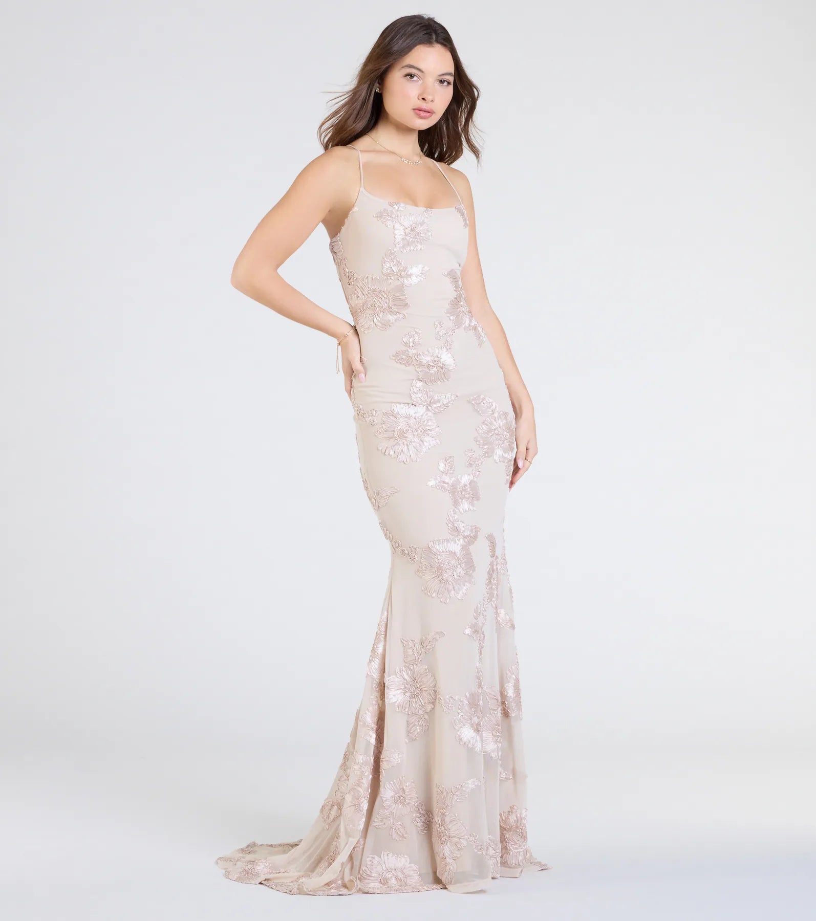 Premium Gabi Lace-Up Floral Mermaid Gown