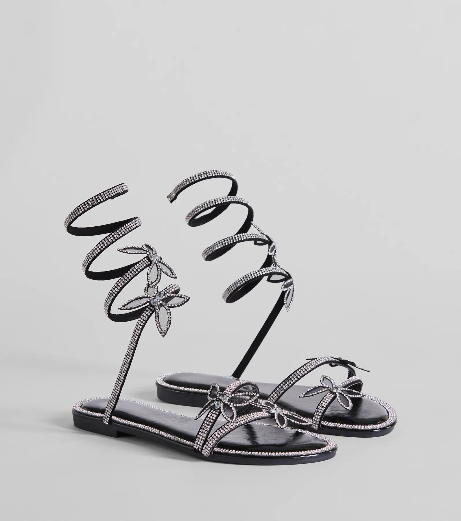 Ultimate Glam Rhinestone Butterfly Sandals - Premium Spiral Strap Design