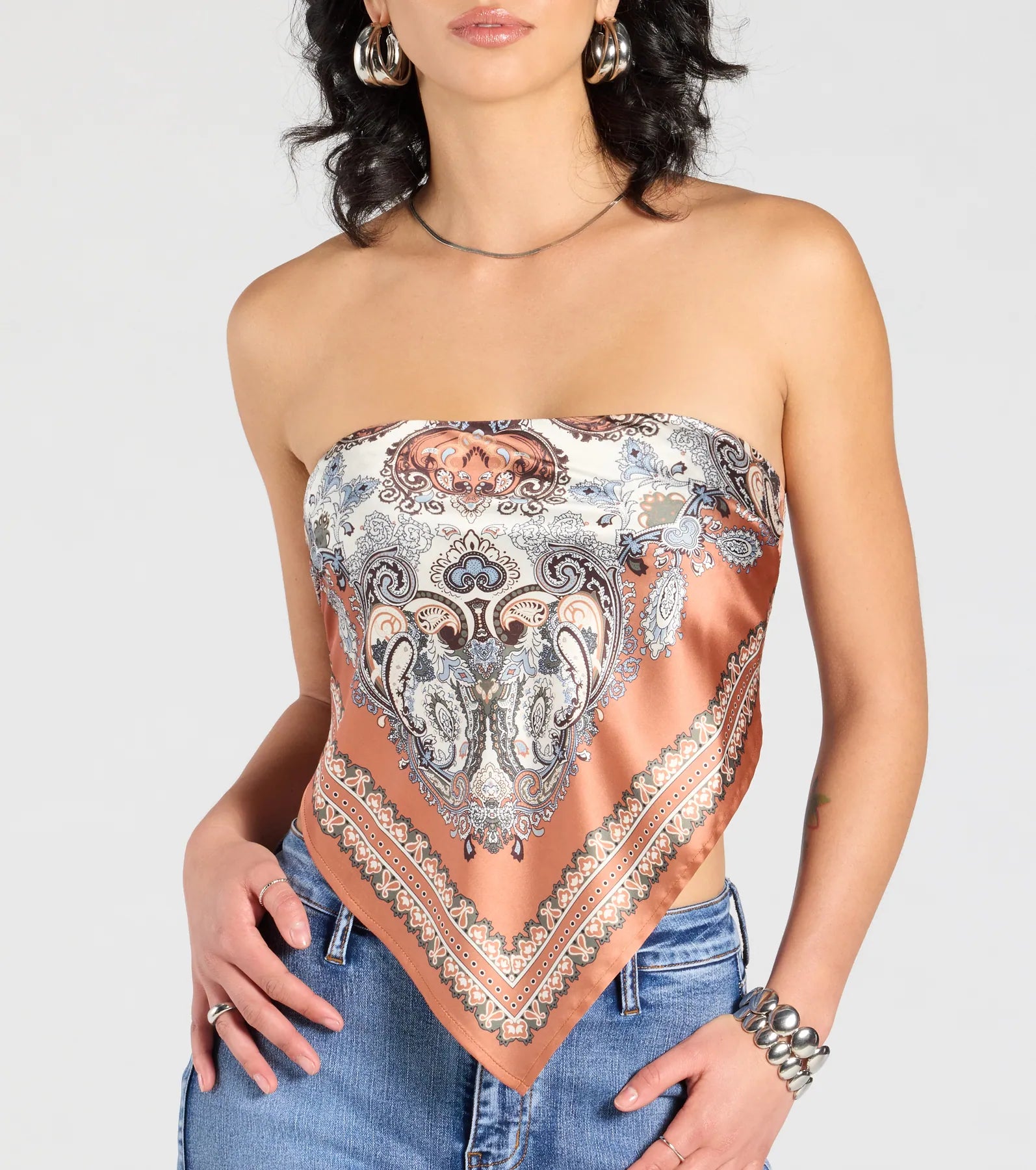 Premium Satin Paisley Scarf Top - Effortless Festival Style