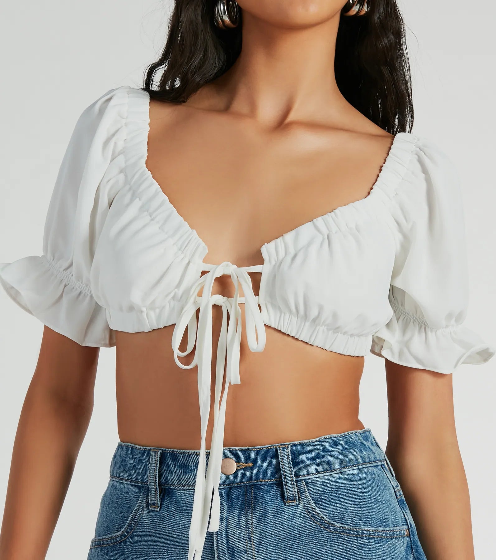 Ultimate Summer Chic Puff Sleeve Tie-Front Crop Top