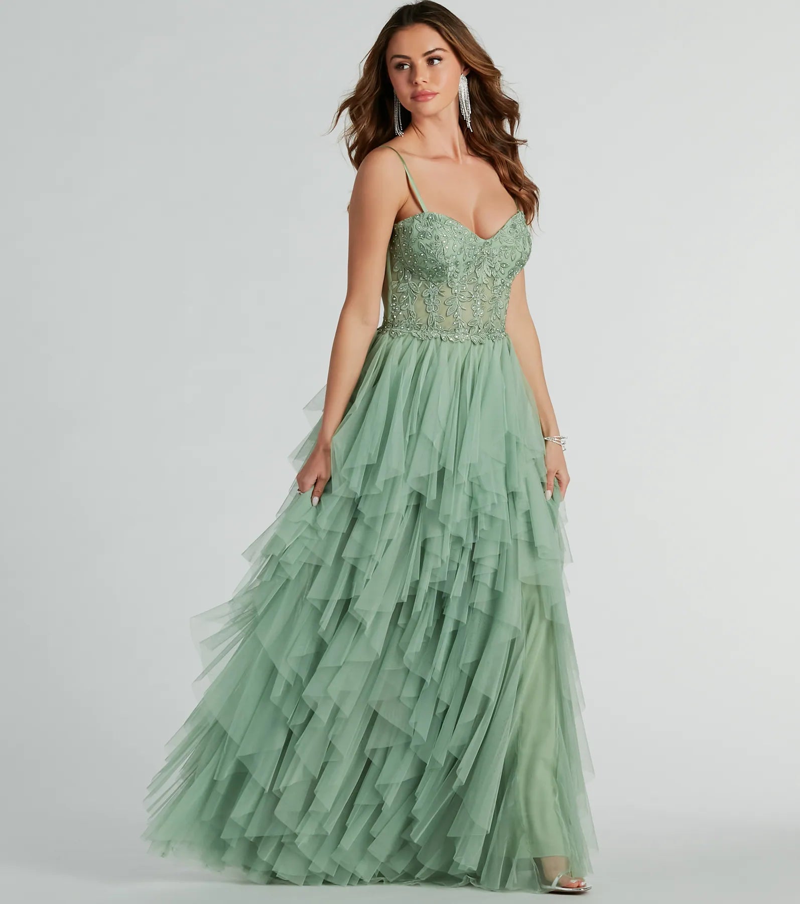 Keyla Premium Floral Applique Tiered Ruffle Tulle Gown - Ultimate Elegance