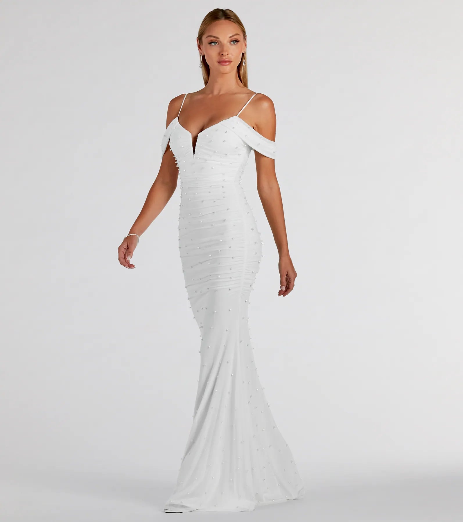 Premium Charlene Faux Pearl Mermaid Evening Gown