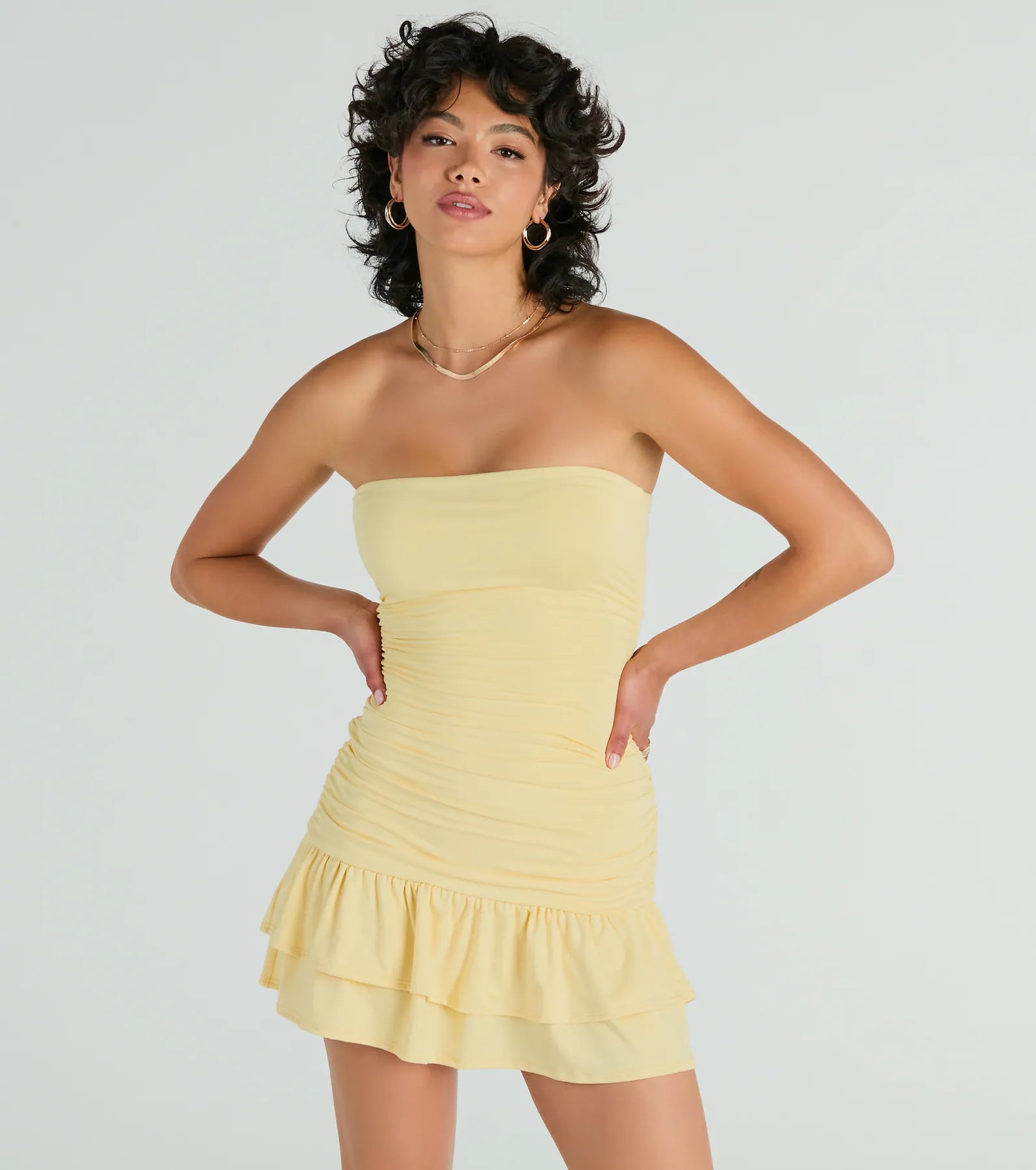 Ultimate Summer Glow Strapless Ruffled Mini Dress