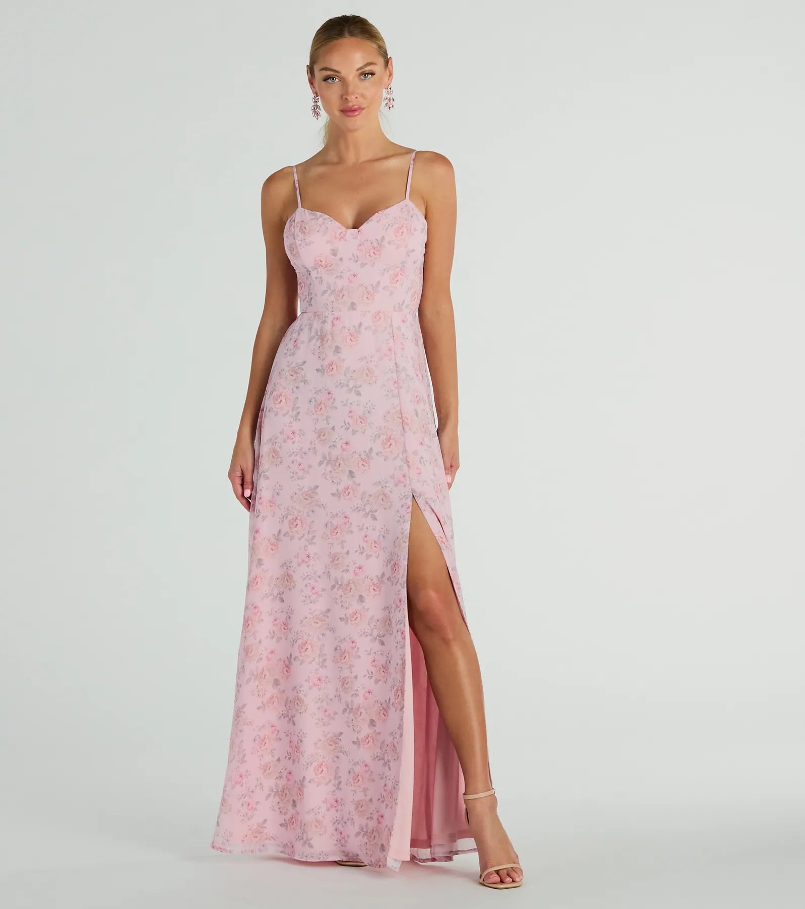 Ultimate Elegance Floral Lace-Up Maxi Dress