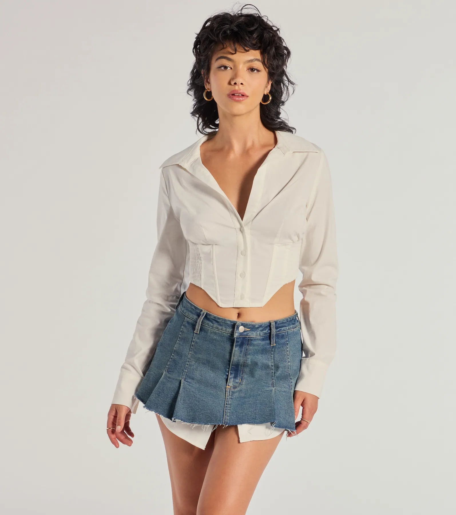 Premium Structured Long Sleeve Corset Crop Top