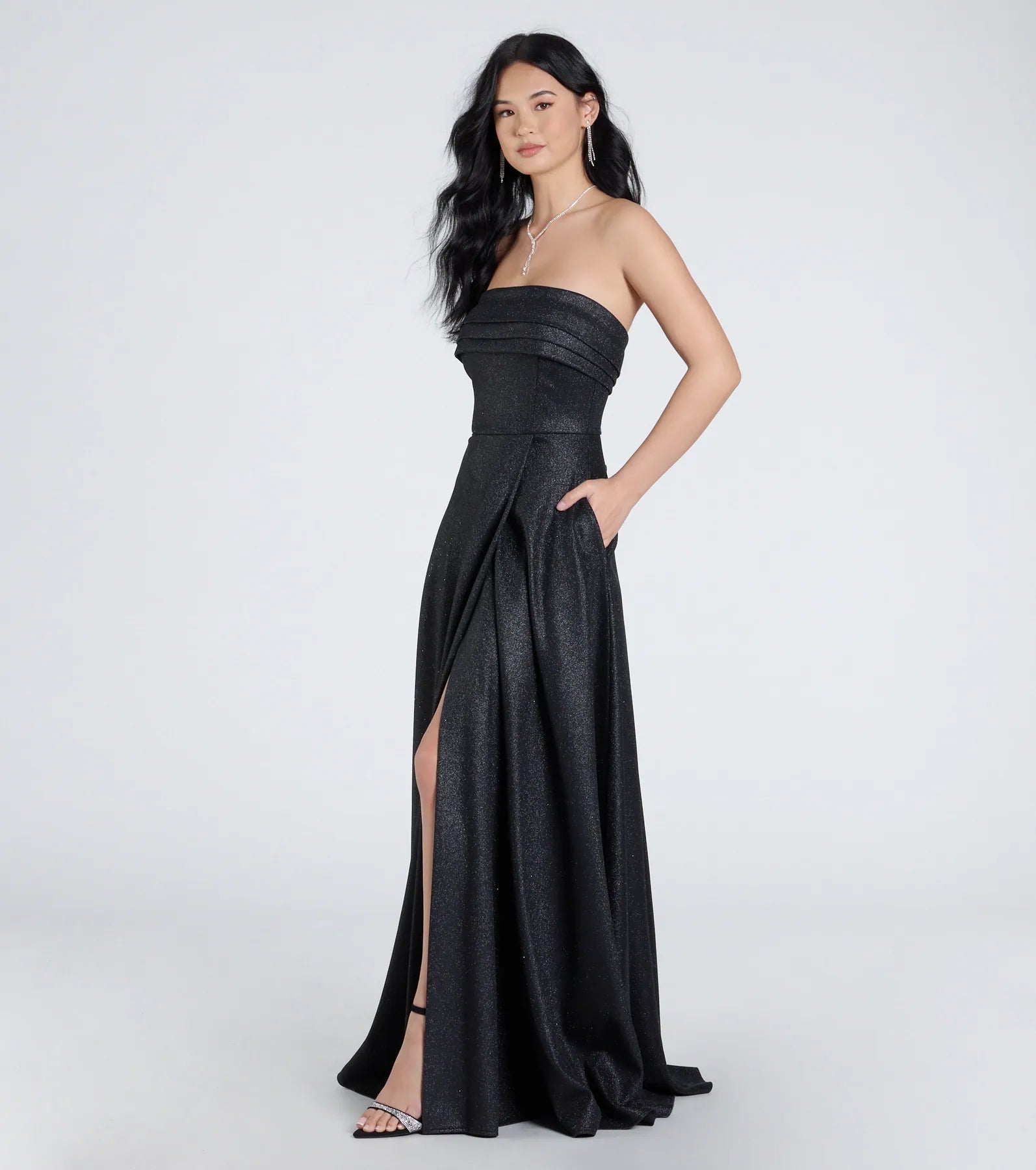 Ultimate Glam Peyton Strapless A-Line Formal Dress with Slit & Pockets