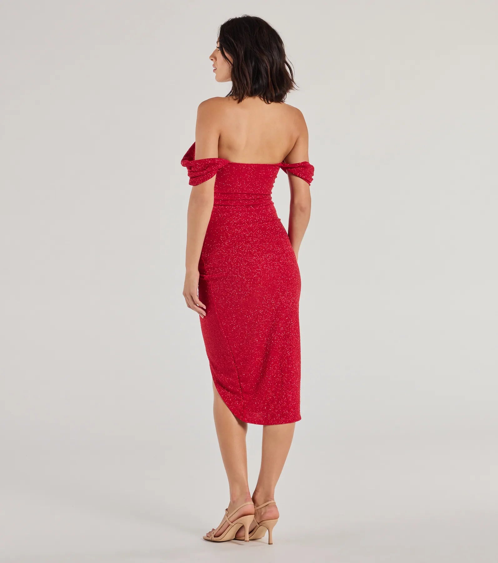 Ultimate Lennon Glitter Knit Dress – Off-The-Shoulder Elegance