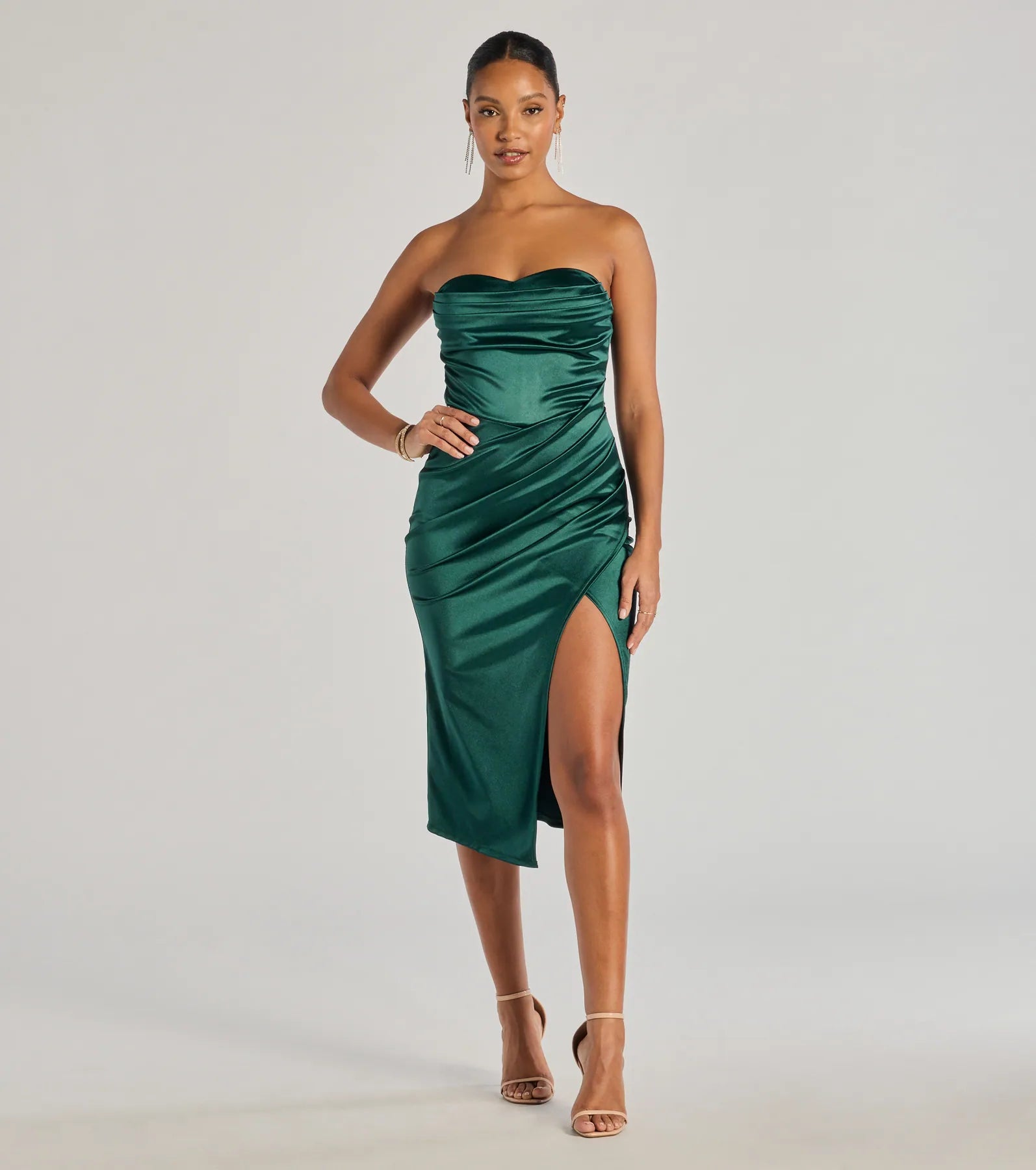 Premium Kaleen Sleeveless Satin Wrap Midi Dress - Elegant Evening Wear