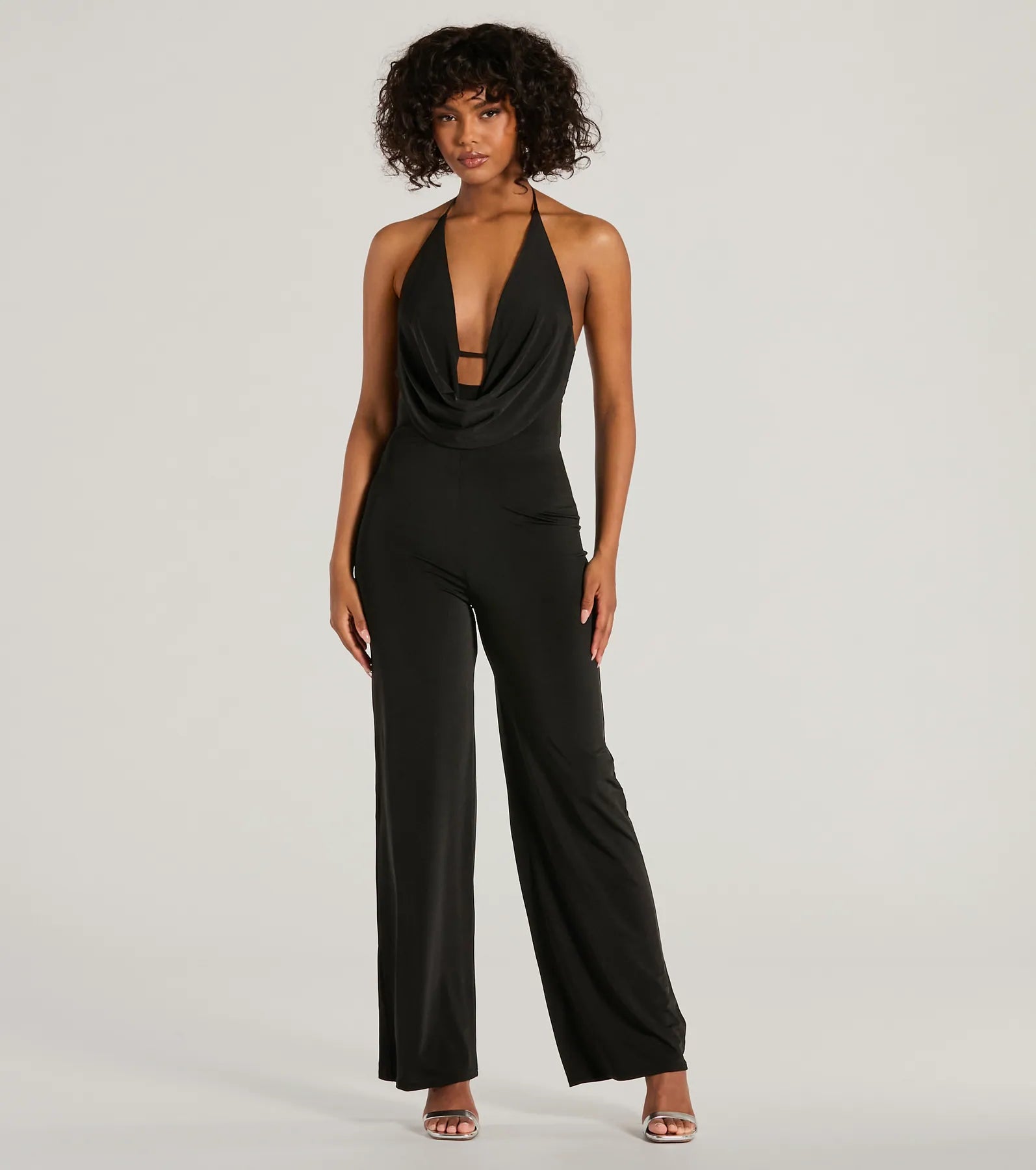 Ultimate Elegance Cowl Neck Strappy Wide-Leg Jumpsuit