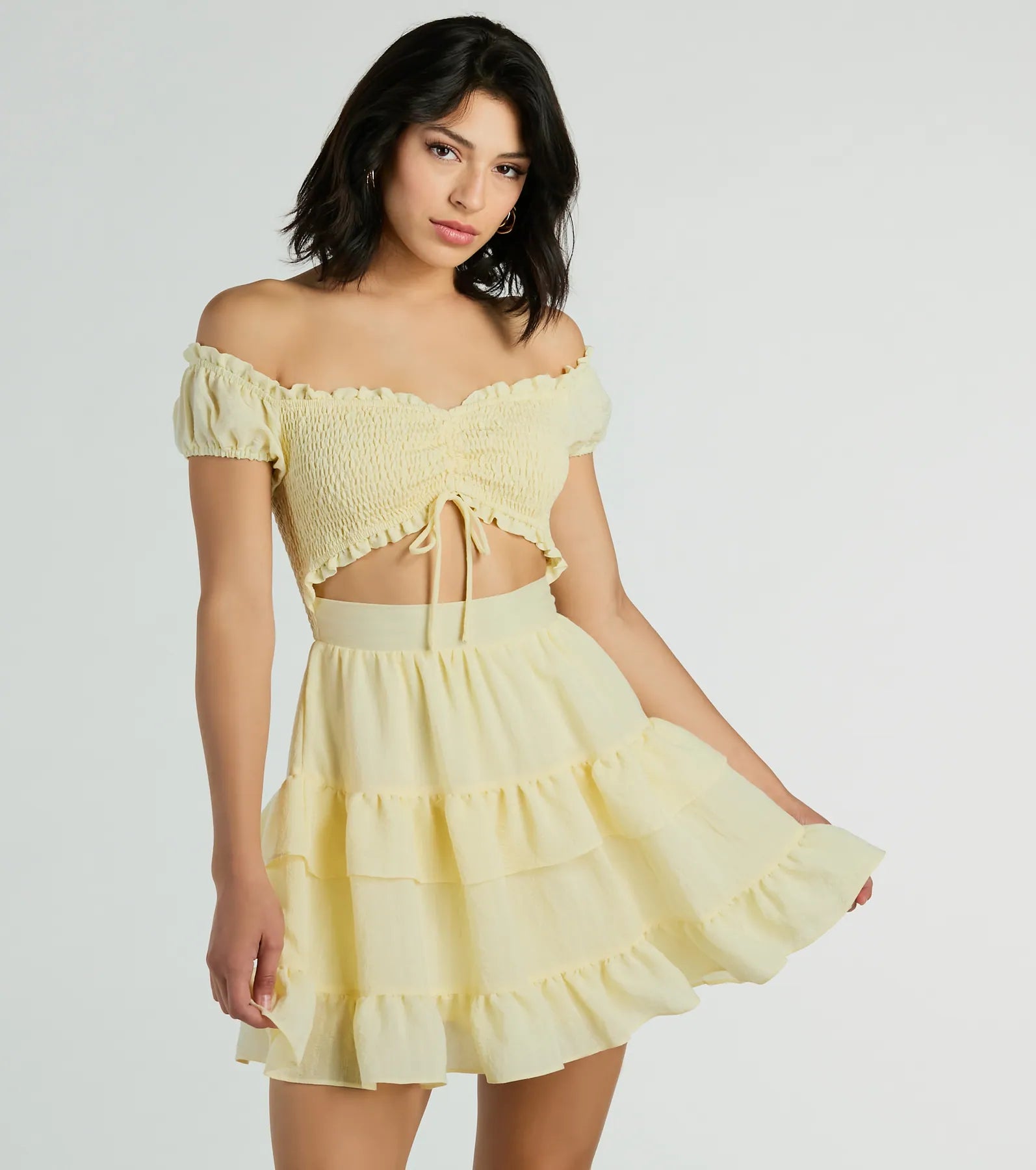 Ultimate Girlycore Off-The-Shoulder Ruffled Skater Dress