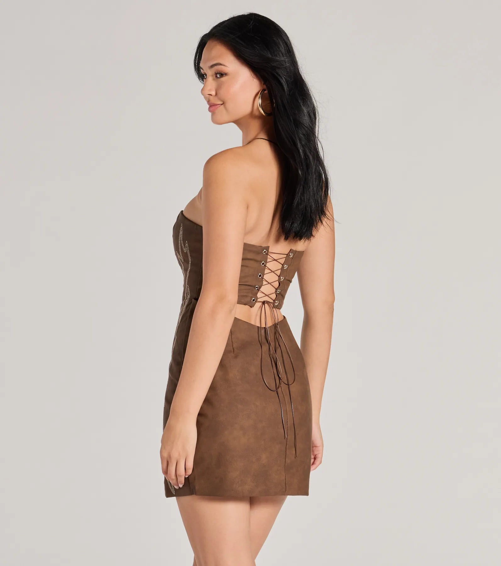 Ultimate Western Baddie Strapless Lace-Up Mini Dress