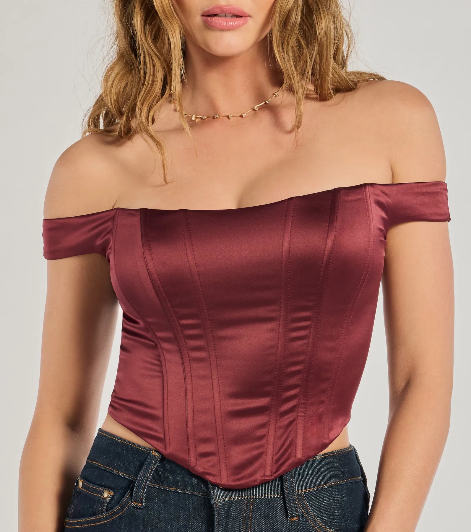 Premium Satin Off-The-Shoulder Corset Top | Ultimate Chic Look