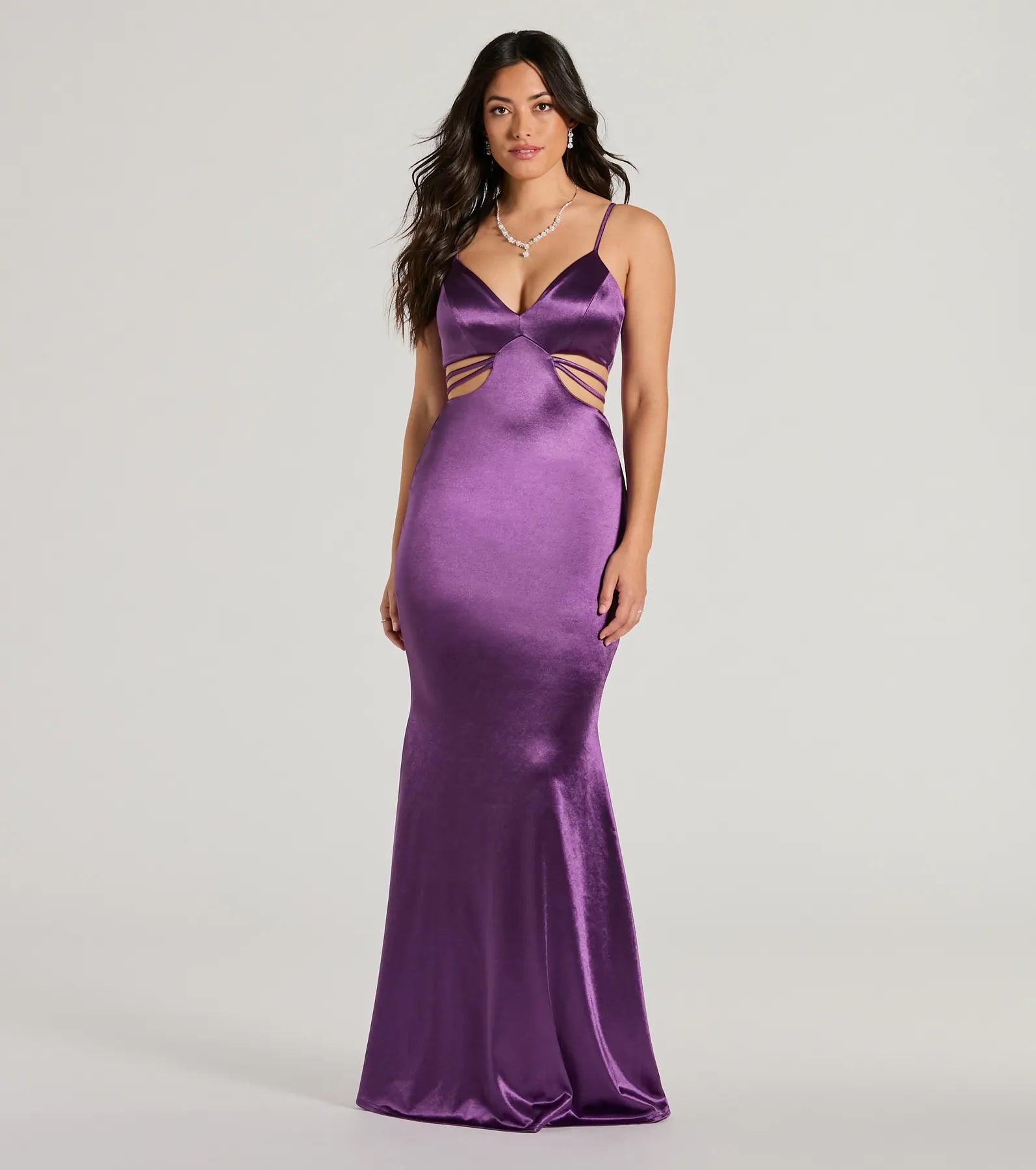 Premium Pricilla V-Neck Strappy Mermaid Satin Gown